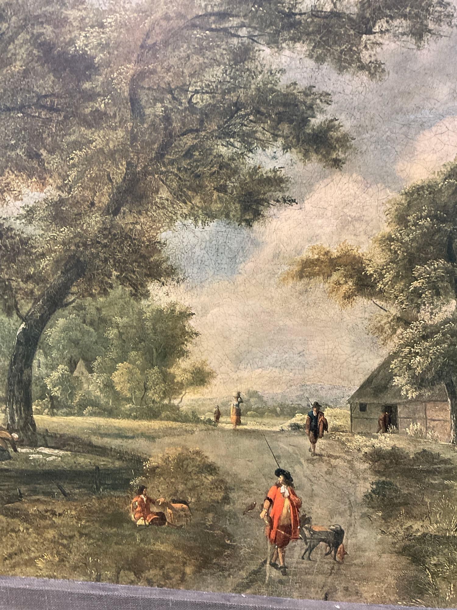 Antique Large Framed Oil on Canvas, Victorian Village path scene, 29h x 39w x 5d inches - 4