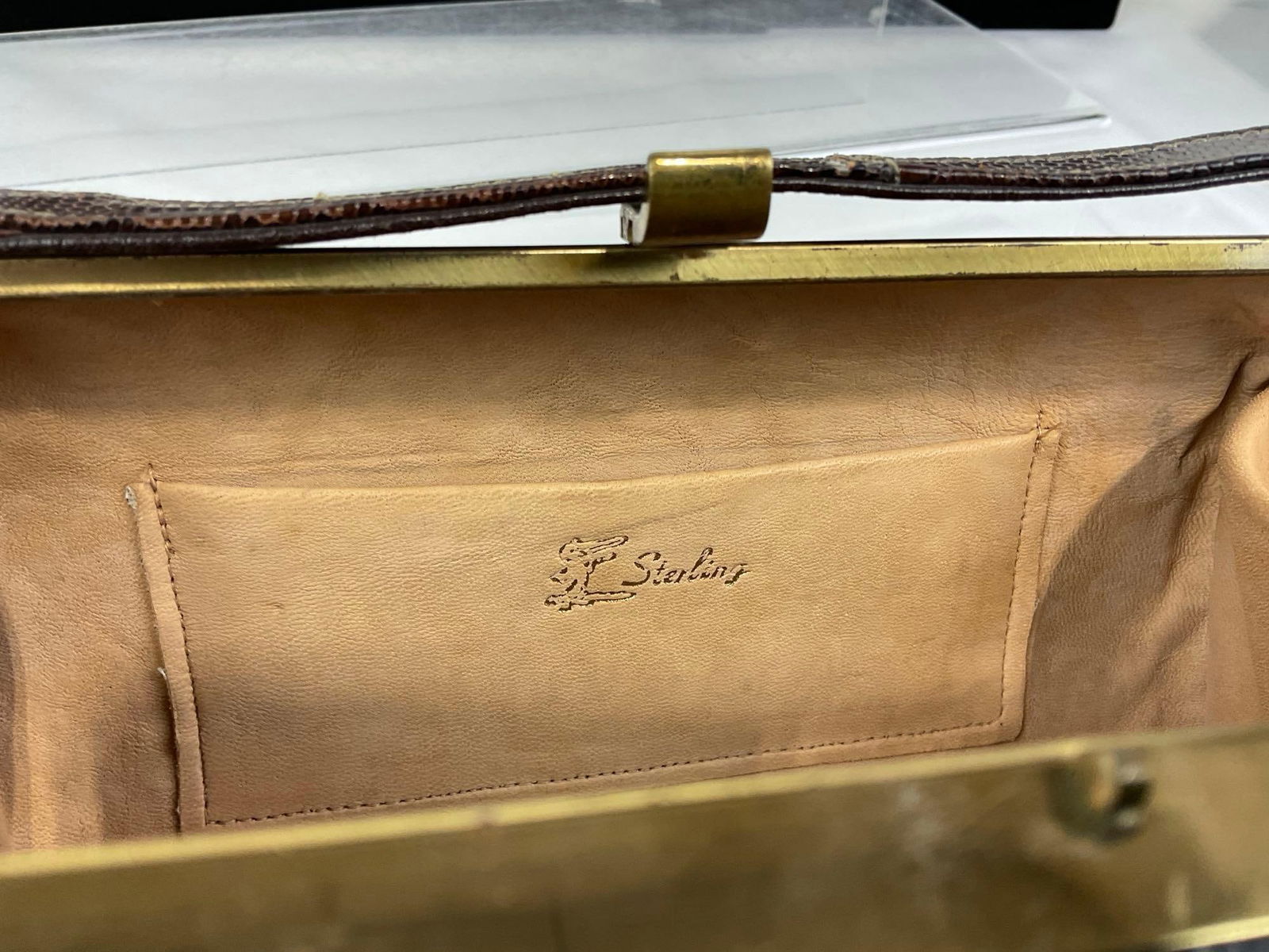 1950s Cobra (?) Skin Leather Purse, 6h x 10w x 5d inches, Gold-Tone Metal - 7