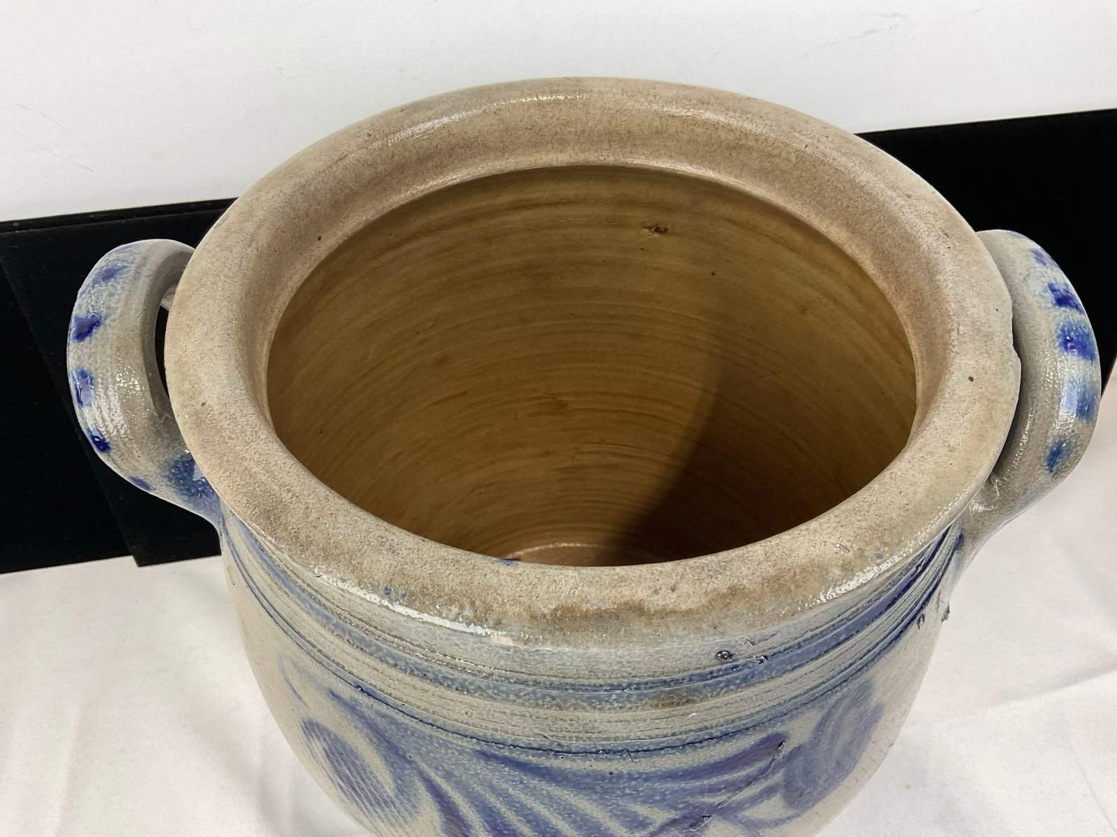 Cobalt Blue Painted Salt Glazed Double Handled Crock, 11h x 12w x 10d inches - 2