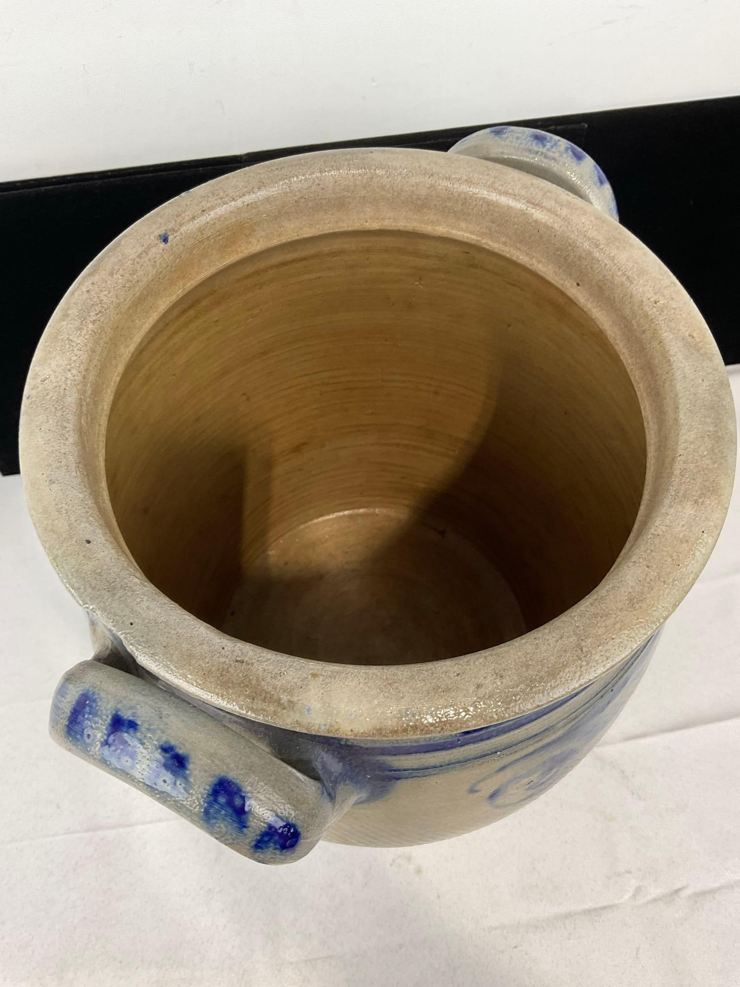 Cobalt Blue Painted Salt Glazed Double Handled Crock, 11h x 12w x 10d inches - 5