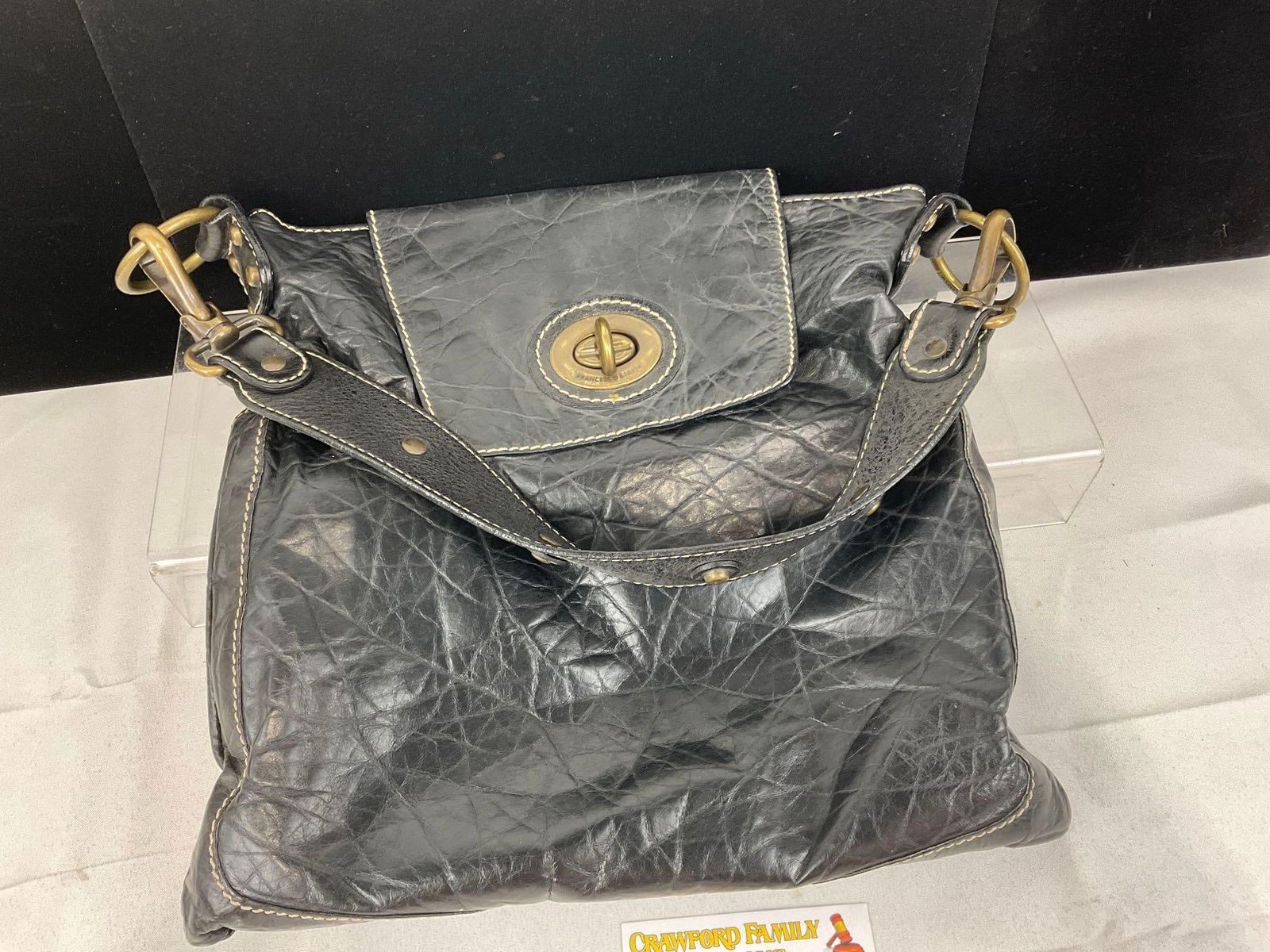 Francescobiasia made in Italy Hobo Bag, Bronze tone w/black textured leather, 10h x 13w x 4d inches - 3