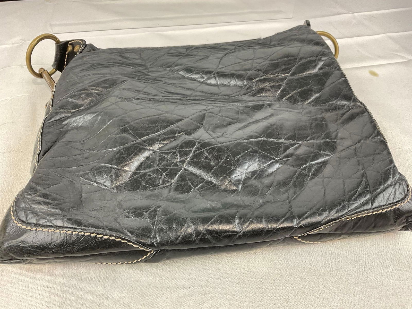 Francescobiasia made in Italy Hobo Bag, Bronze tone w/black textured leather, 10h x 13w x 4d inches - 5