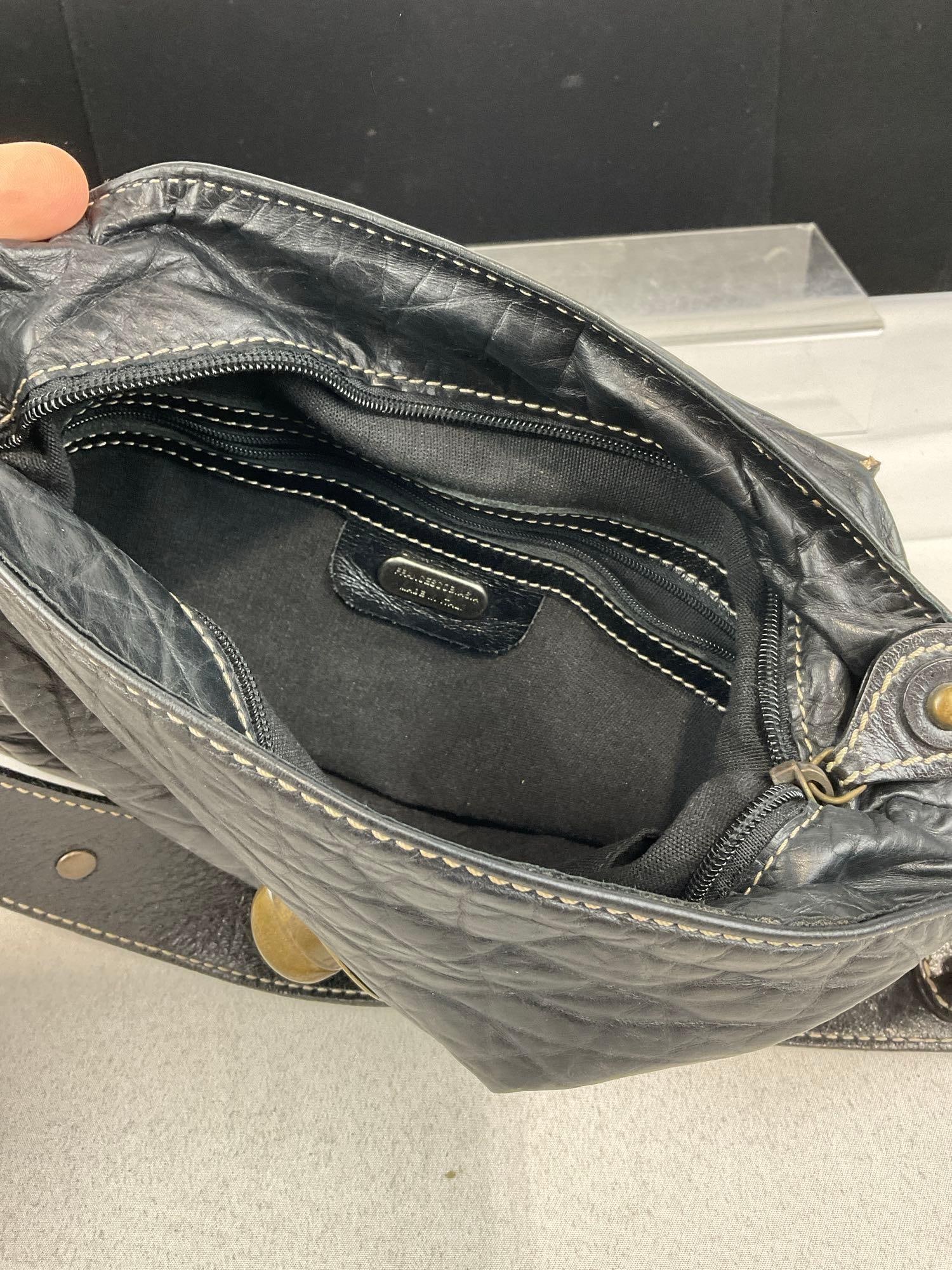 Francescobiasia made in Italy Hobo Bag, Bronze tone w/black textured leather, 10h x 13w x 4d inches - 6