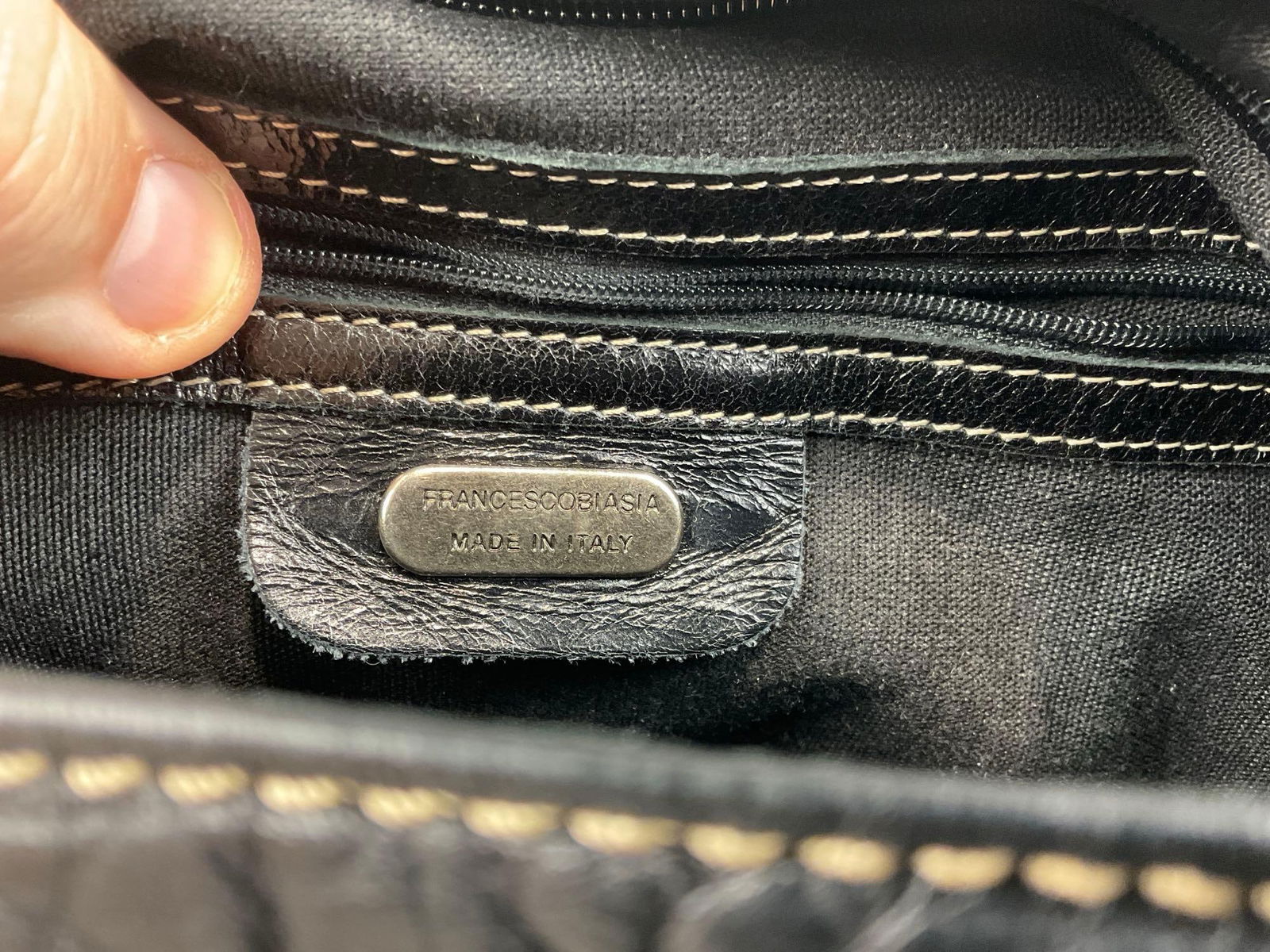 Francescobiasia made in Italy Hobo Bag, Bronze tone w/black textured leather, 10h x 13w x 4d inches - 7