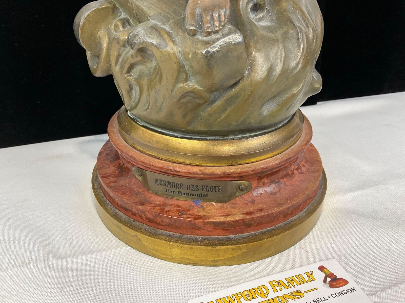 Lovely Antique French Statue titled Whispering Waves by Ernest Rancoulet, 22h x 18w x 8d inches - 4