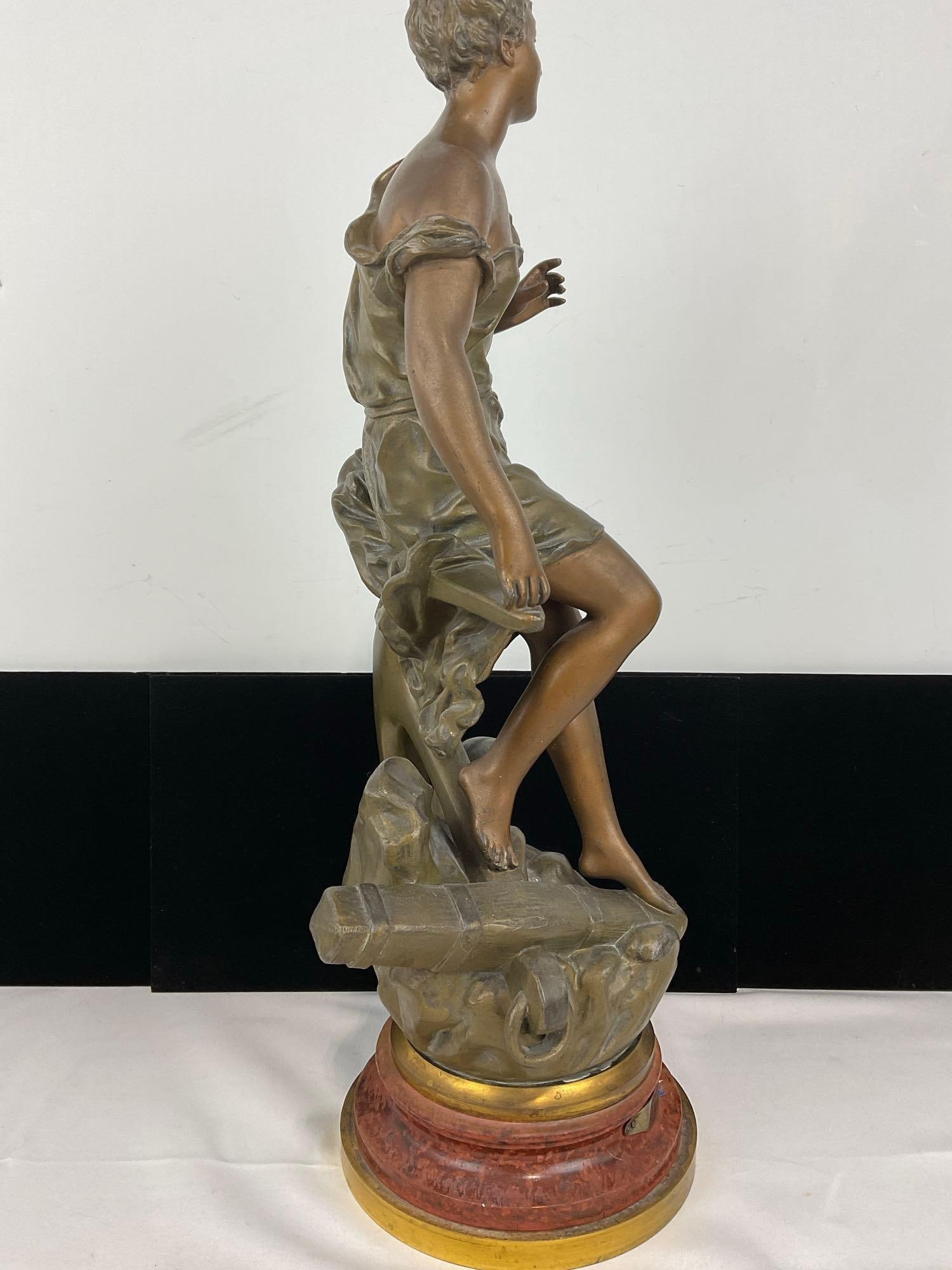 Lovely Antique French Statue titled Whispering Waves by Ernest Rancoulet, 22h x 18w x 8d inches - 5