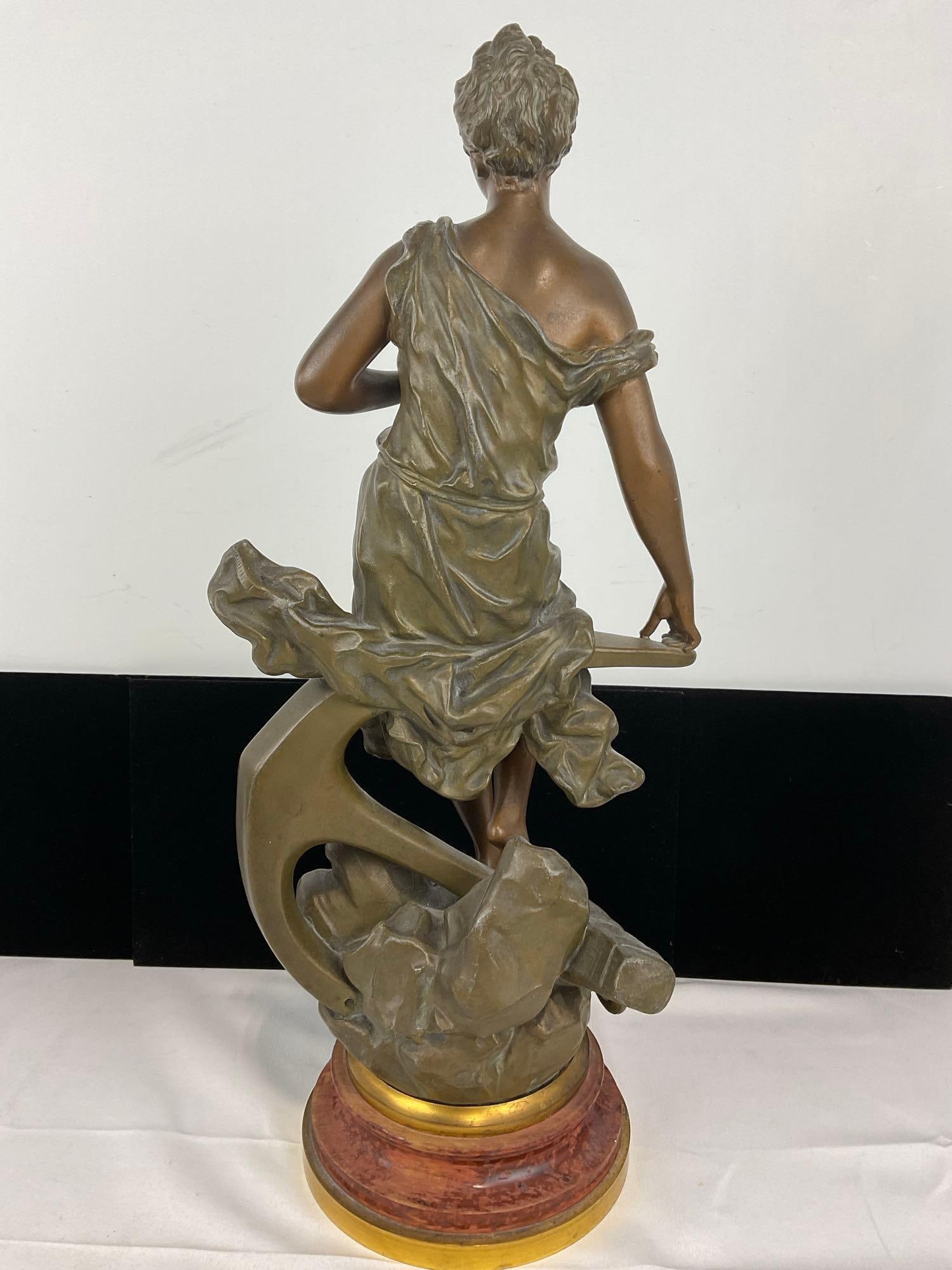 Lovely Antique French Statue titled Whispering Waves by Ernest Rancoulet, 22h x 18w x 8d inches - 6