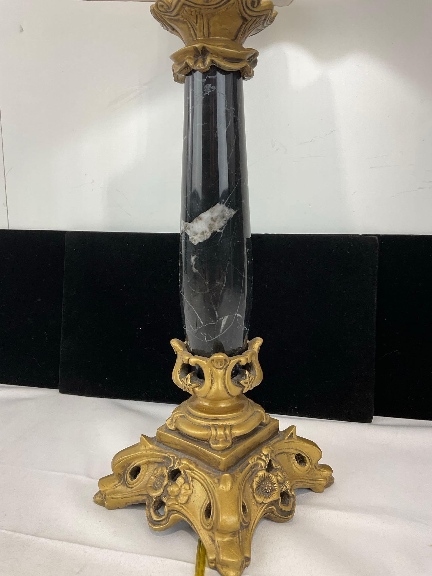 Table Lamp w/Gilt Resin & Black Marble Base, tested, 28h x 12w x 12d inches - 2