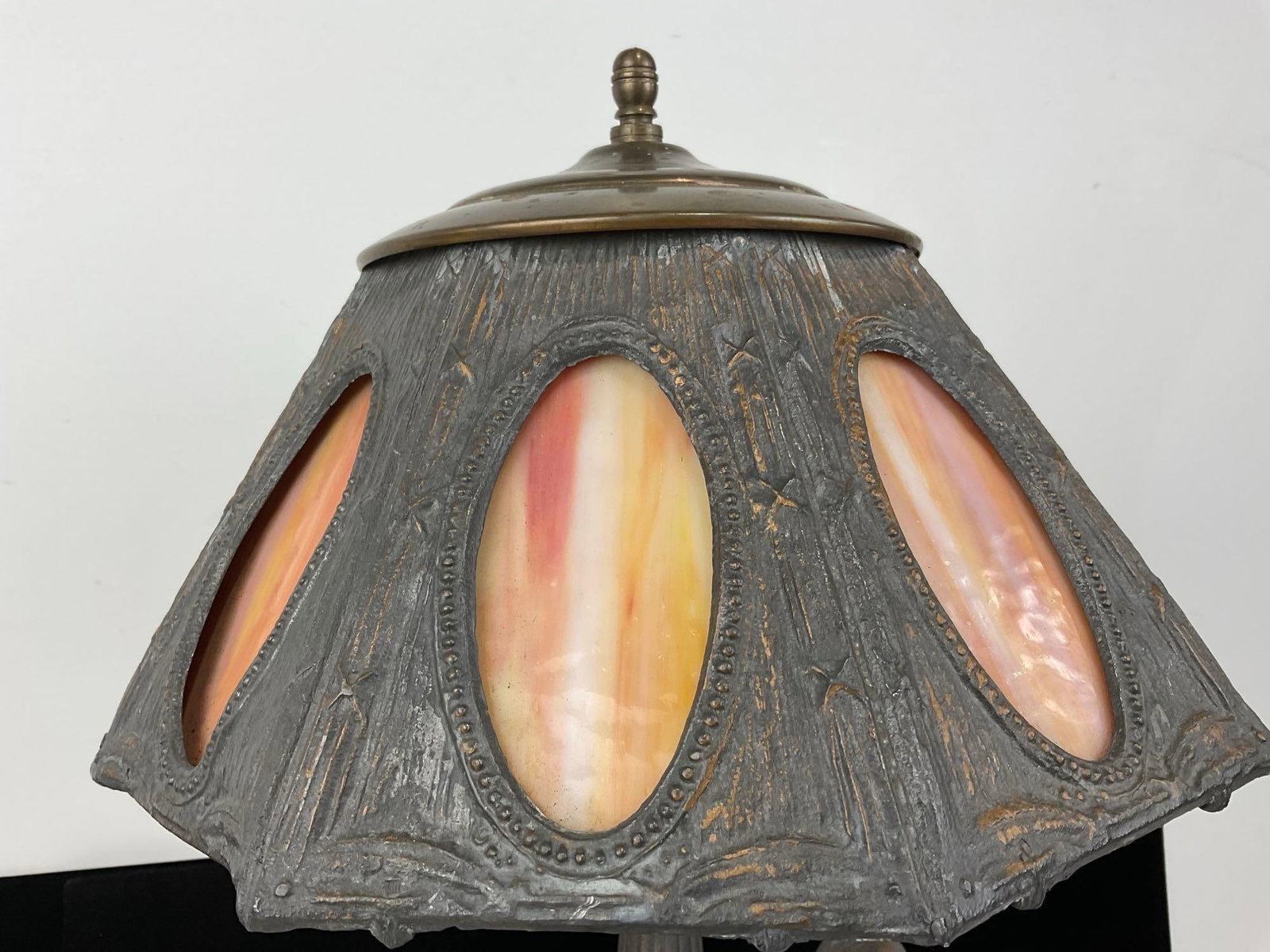 Antique Art Nouveau Orange Slag Glass, Cast Metal Cherub Design, 19h x 11w x 11d inches, tested - 3