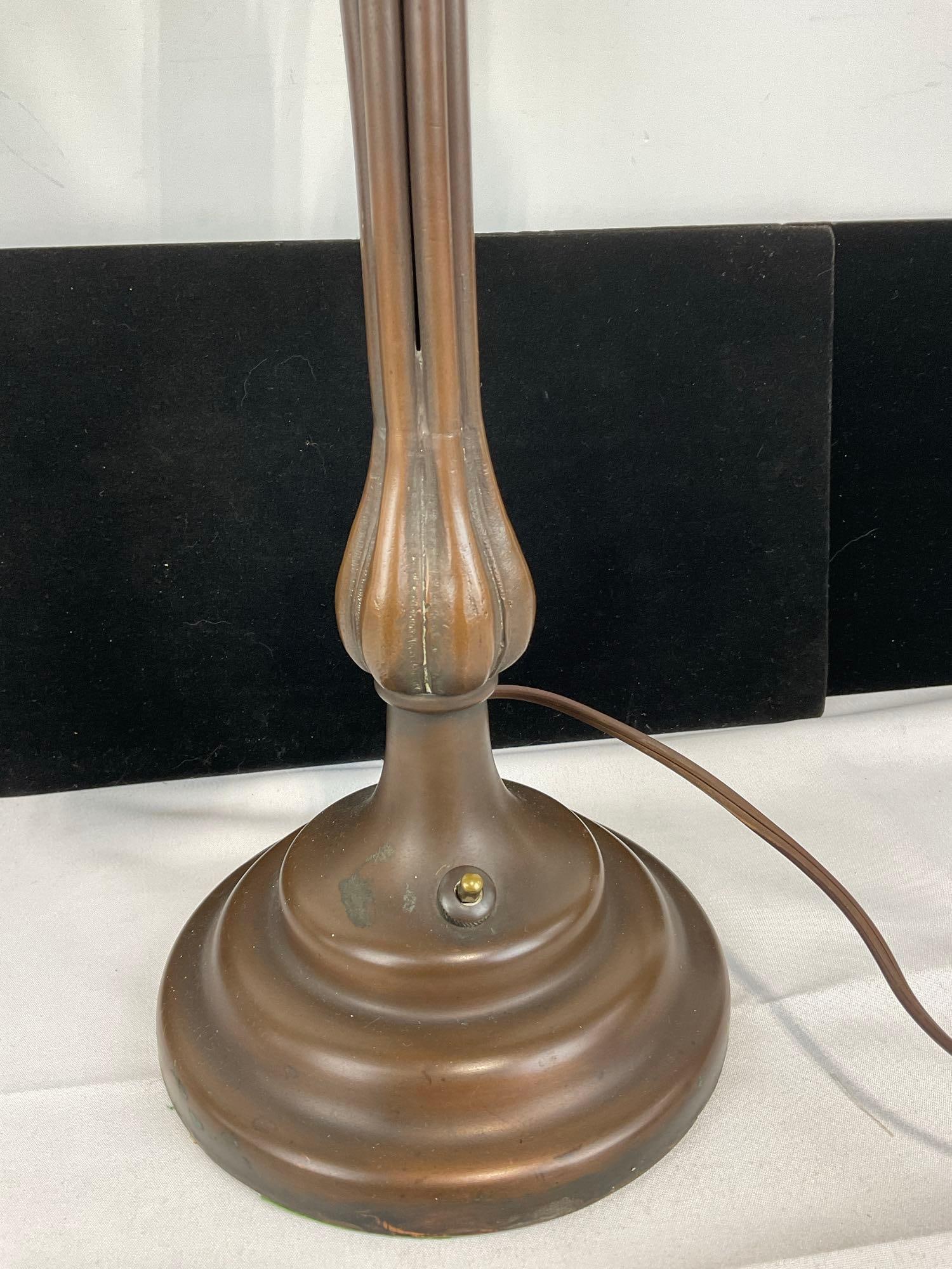 Tiffany Style 6 Light Table Lamp, Iridescent Lily Shape Shades, untested, 23h x 10w x 10d inches - 3