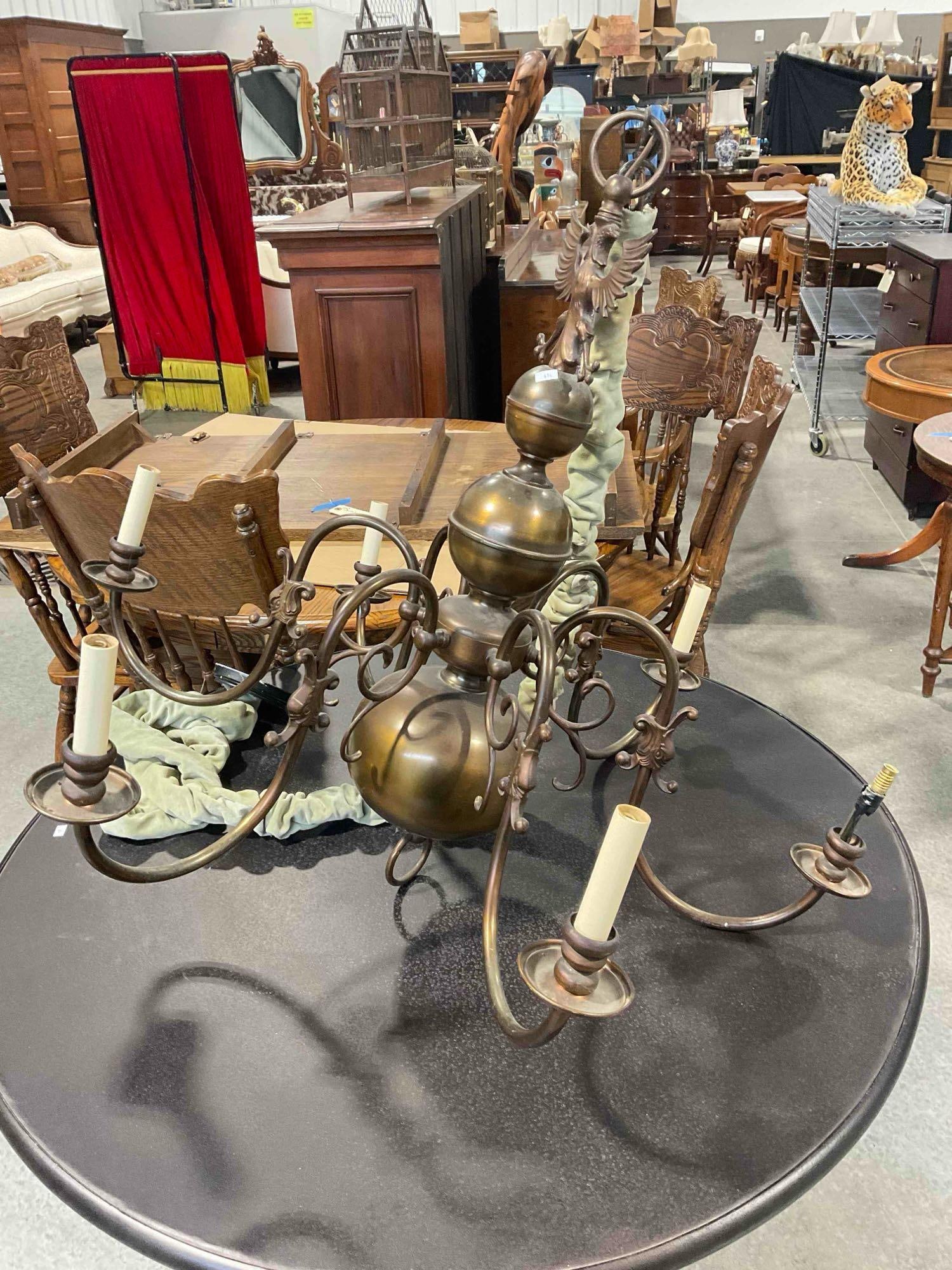 Vintage Brass? Flemish Dutch Chandelier w/ Double Headed Eagle Motif. Untested, Not Working. - 2