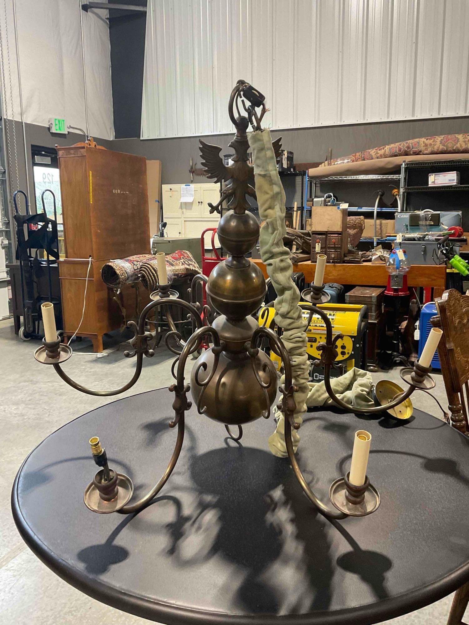 Vintage Brass? Flemish Dutch Chandelier w/ Double Headed Eagle Motif. Untested, Not Working. - 4