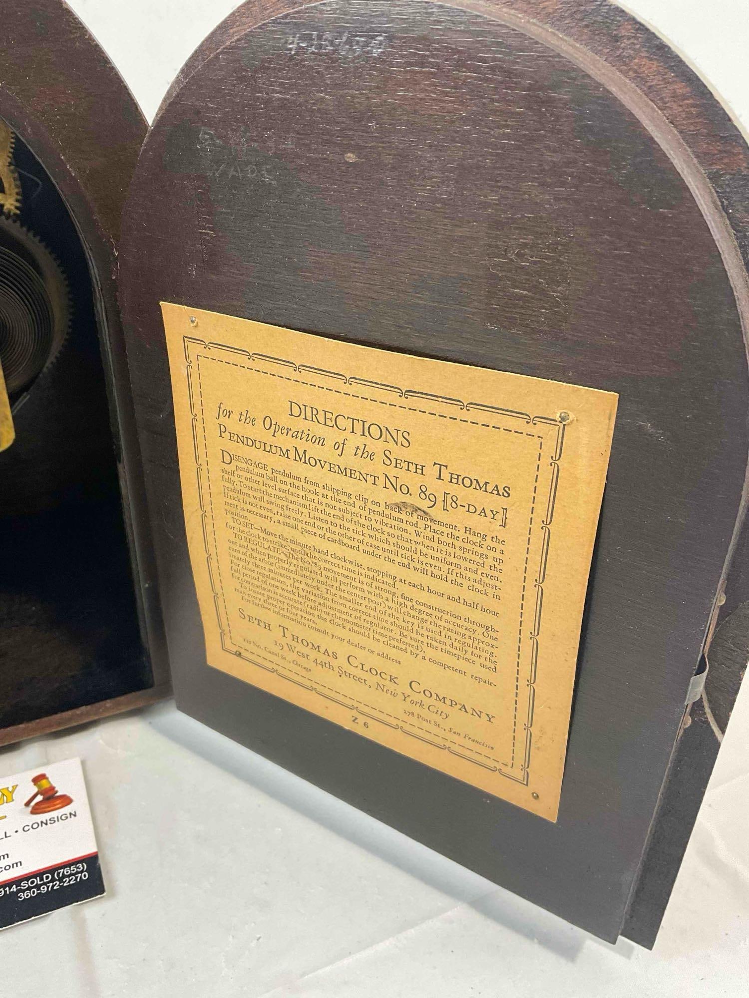 Vintage Seth Thomas Mantel Clock Pendulum Movement No. 89. No Key. Very Good Condition. - 6