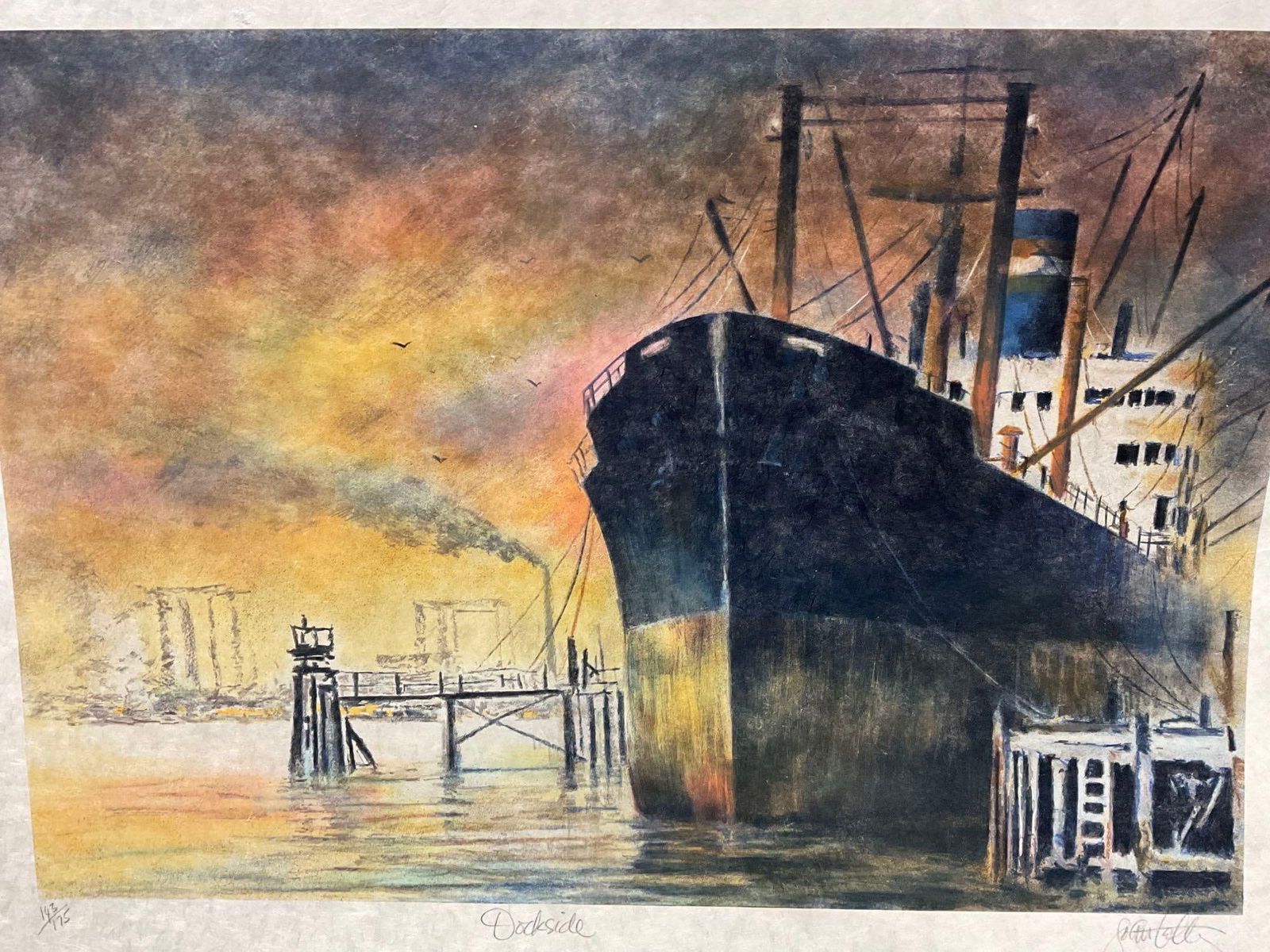 Lovely Unframed Art Signed & #d 143/175 titled Dockside by John Kelly, 23x31 inches - 2
