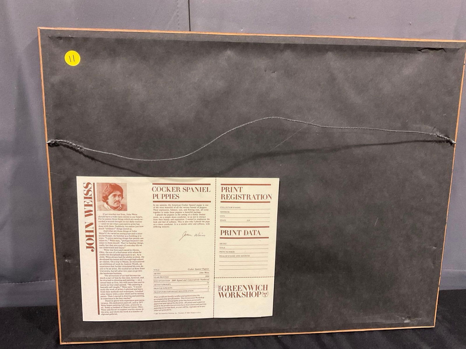 Framed Litho Signed & #d 341/1000 titled Cocker Spaniel Puppies by John Weiss, 18x24 inches - 4