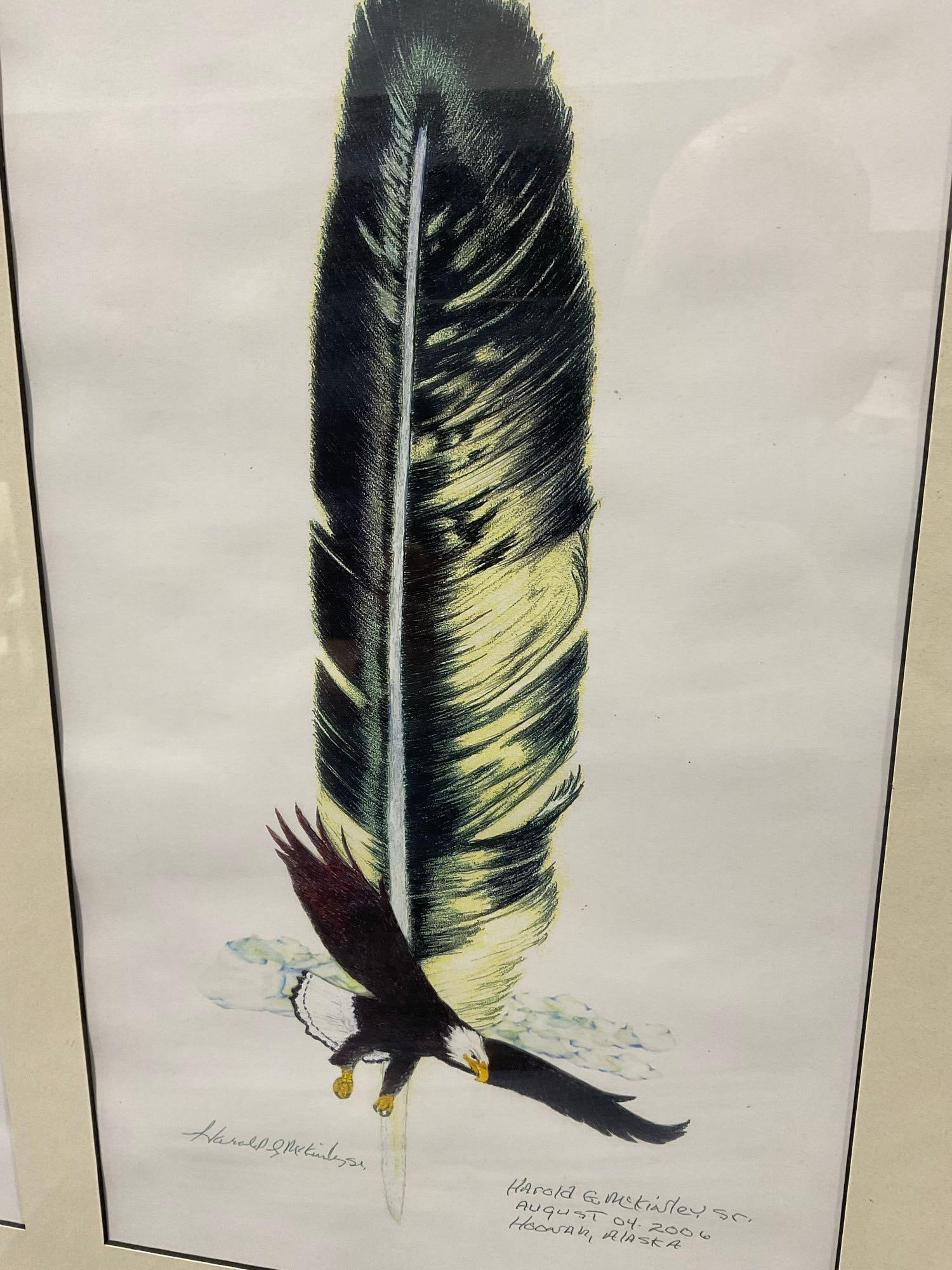 Framed Signed & #d 4/100 Double Print Whale & Eagle Feather by Harold G McKinley, 23x25 inches - 3