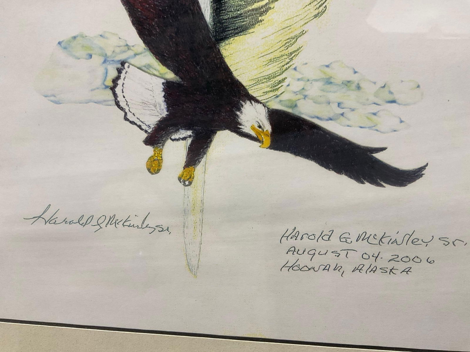 Framed Signed & #d 4/100 Double Print Whale & Eagle Feather by Harold G McKinley, 23x25 inches - 5