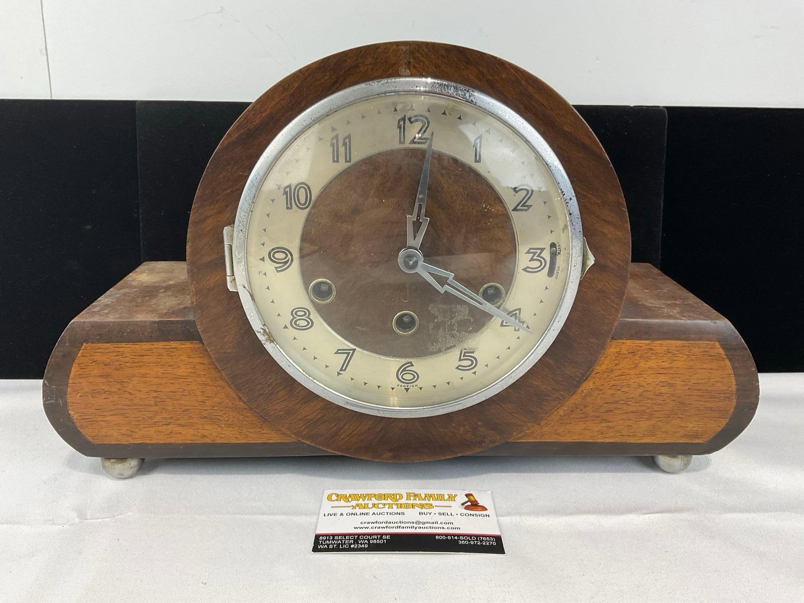 Early 20th Century 1930s Art Deco Mantel Clock, Time Strike Chime, 10h x 15w x 6d inches: All from the same collection. Appears to be in fair to good shape. The piece measures approx 10h x 15w x 6d inches. See pics. E-5580