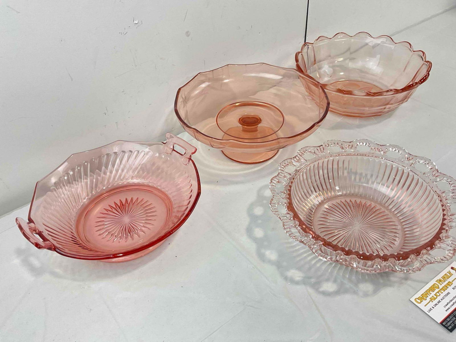 4 pcs Vintage Pink Depression Glass Dishes, incl. 3x Bowls. Excellent Condition. See pics. - 3