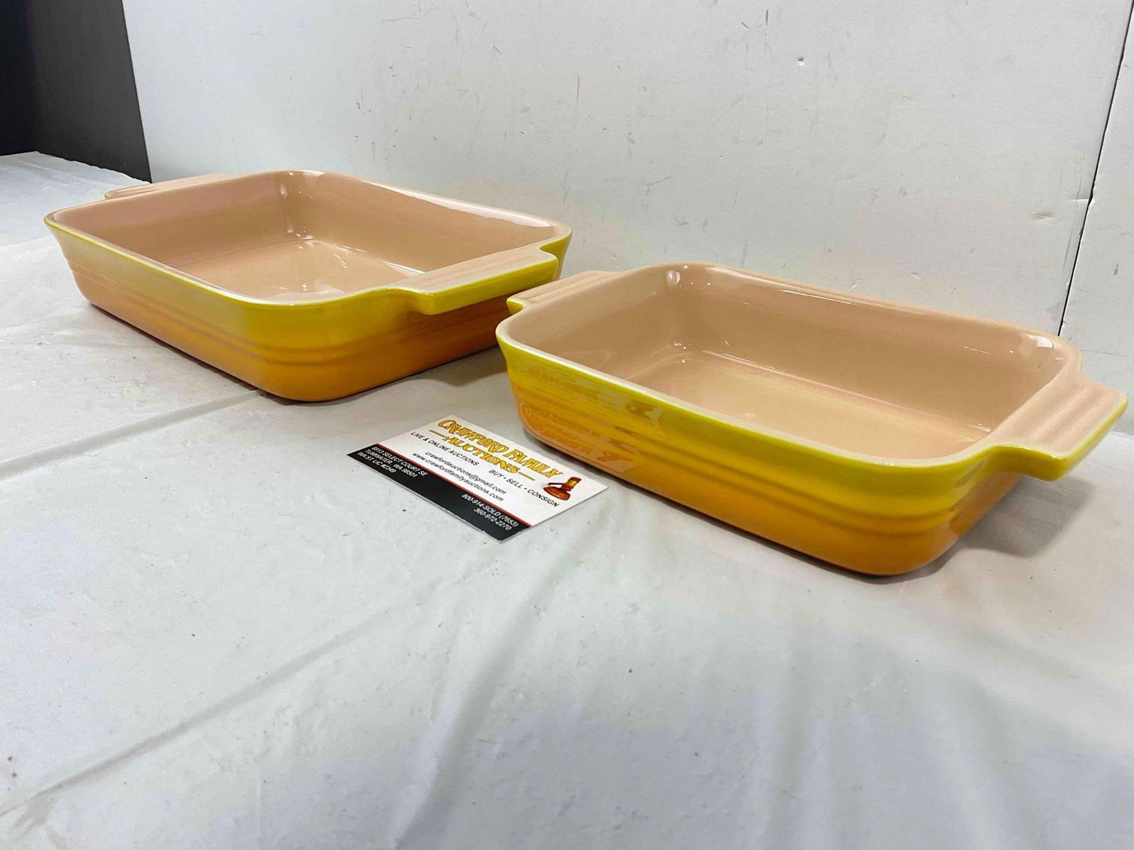 2 pcs Le Creuset Yellow Rectangle Stoneware Baking Dishes. Excellent Condition. See pics. - 4