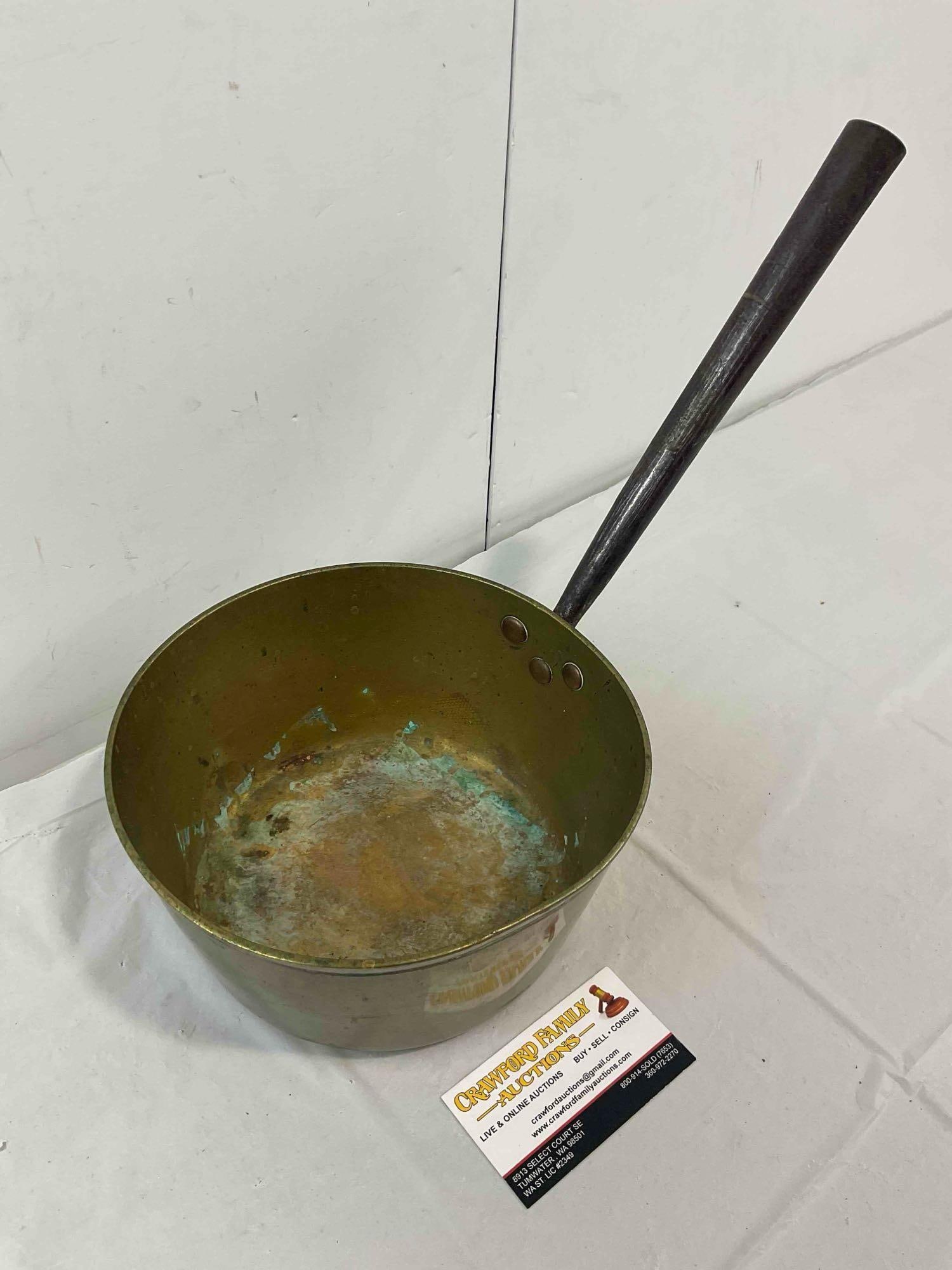 Antique Brass Jam Saucepan w/ Iron? Metal Handle. Very Good Condition. See pics. - 2