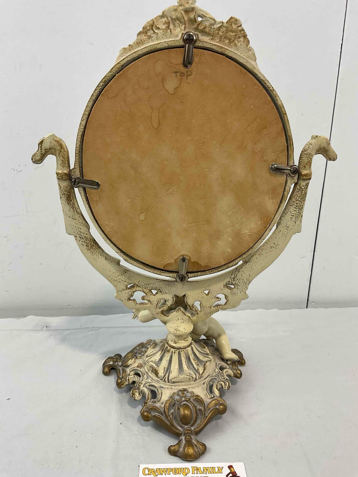 Antique Lovely Cast Iron Swivel Vanity Mirror w/ Cherub Motif. Very Good Condition. See pics. - 7