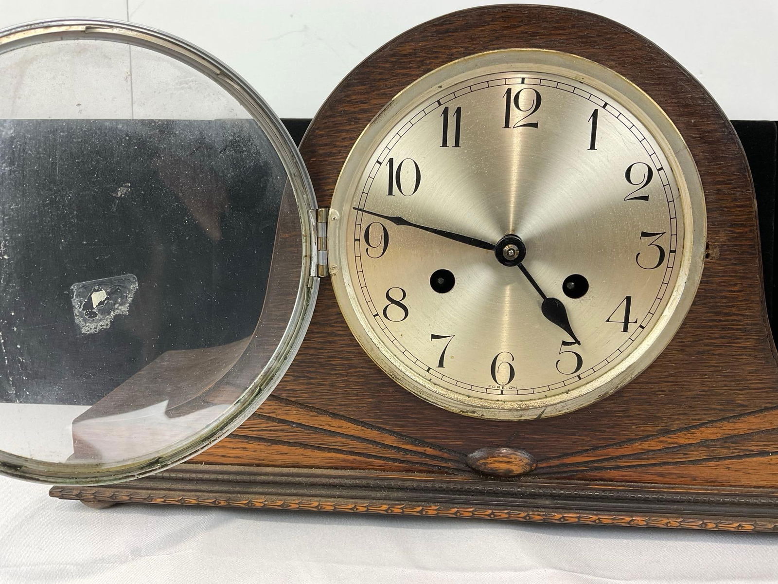 Antique German Time Strike Mantel Clock Humpback, 10h x 17w x 6d inches w/Key - 2