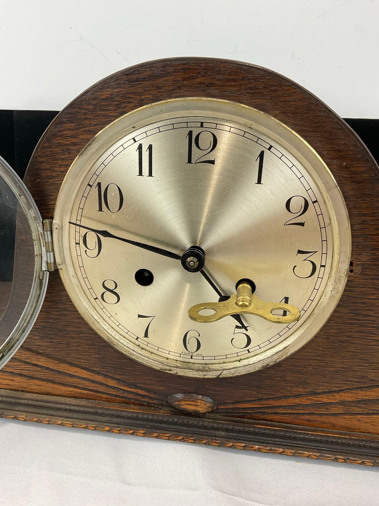 Antique German Time Strike Mantel Clock Humpback, 10h x 17w x 6d inches w/Key - 3
