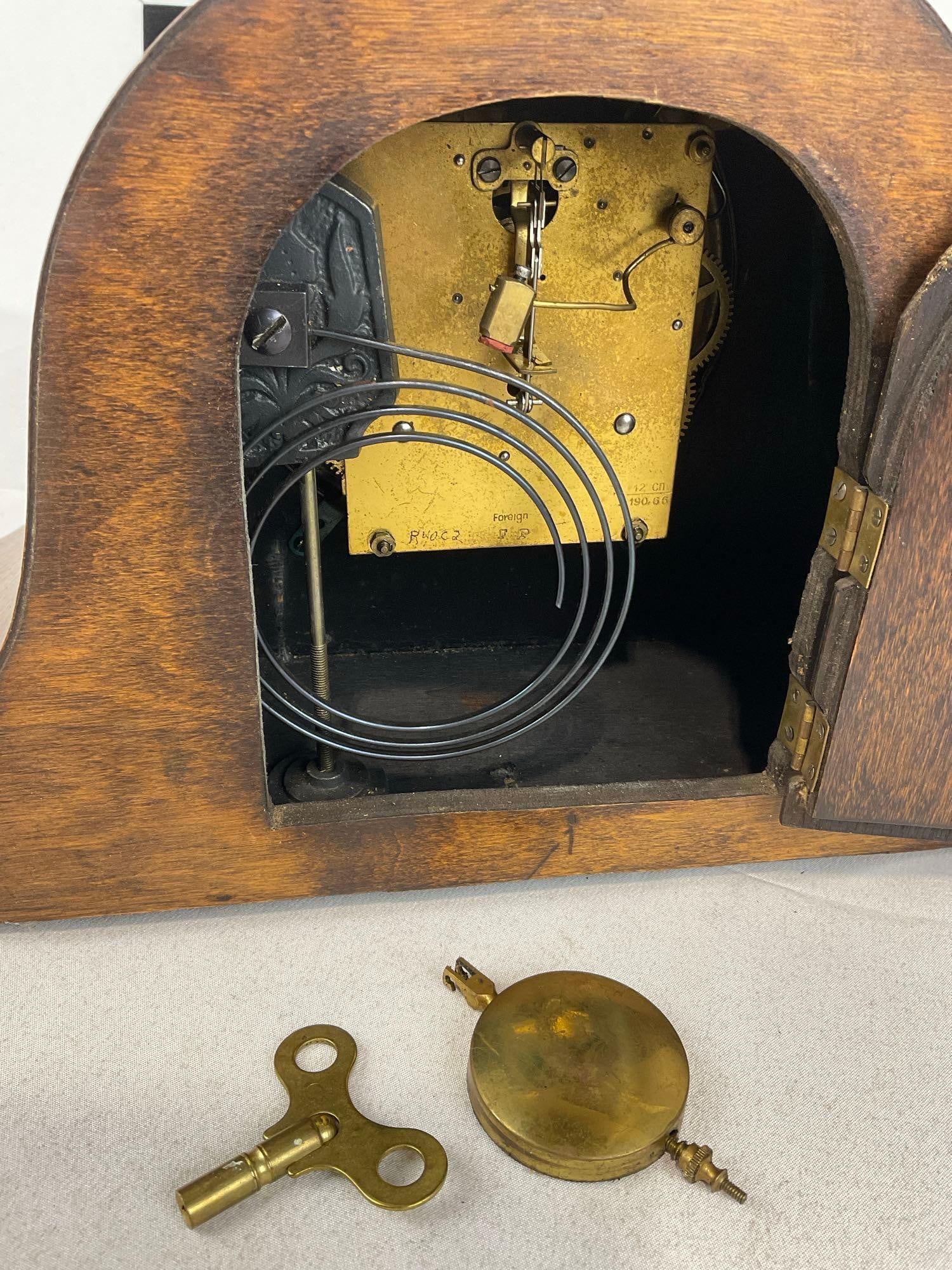 Antique German Time Strike Mantel Clock Humpback, 10h x 17w x 6d inches w/Key - 4