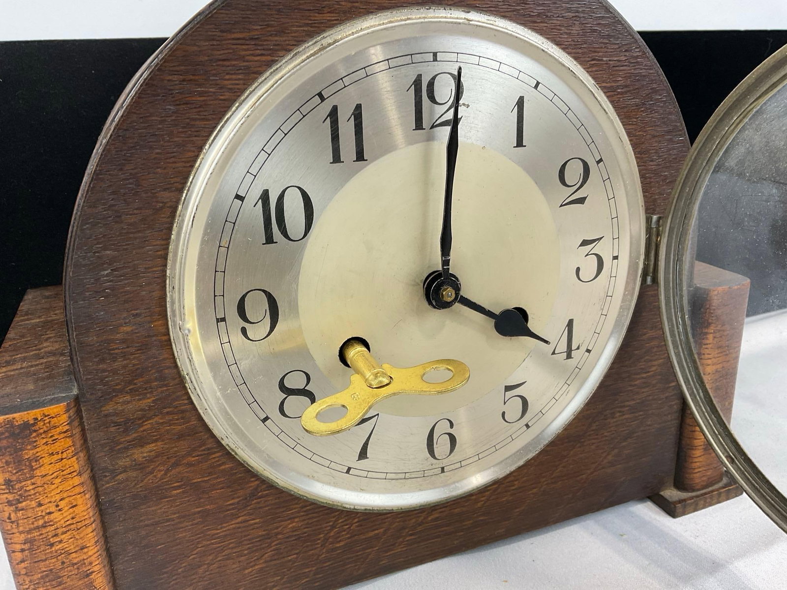 Antique German Mantel Clock Time Strike Half Circle w/FHS Movement, 9h x 11w x 7d inches - 2