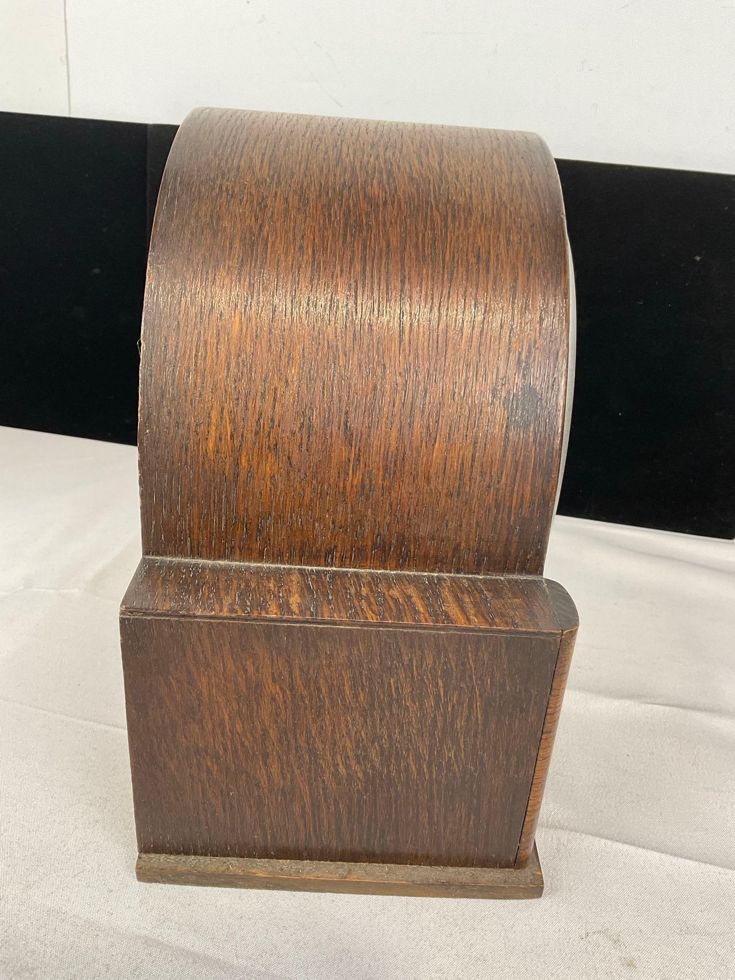 Antique German Mantel Clock Time Strike Half Circle w/FHS Movement, 9h x 11w x 7d inches - 3