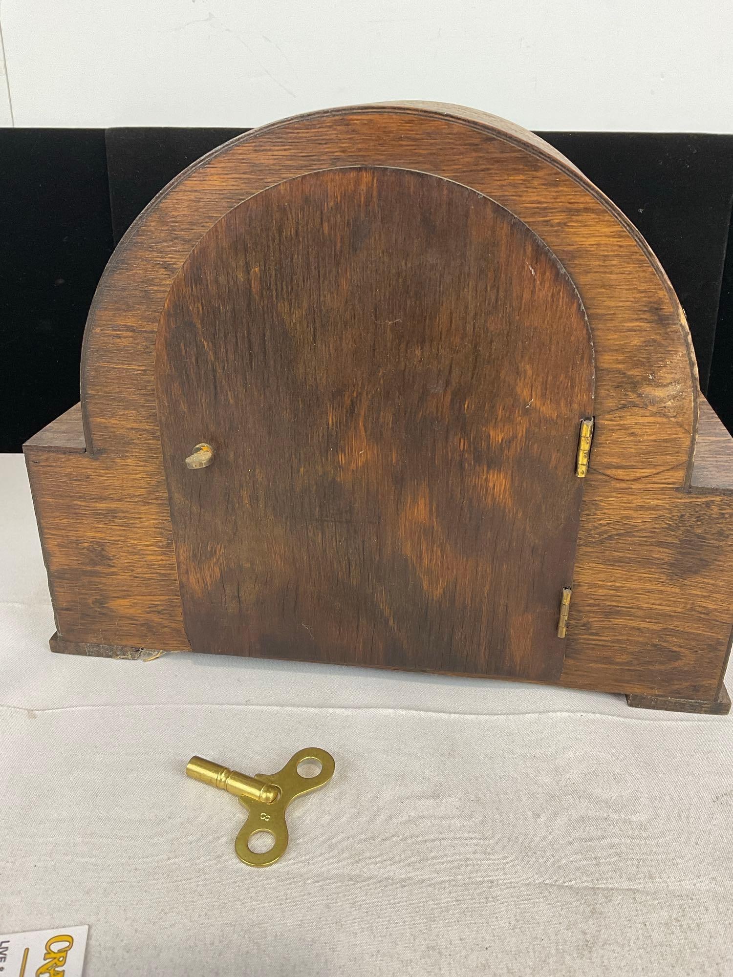 Antique German Mantel Clock Time Strike Half Circle w/FHS Movement, 9h x 11w x 7d inches - 4