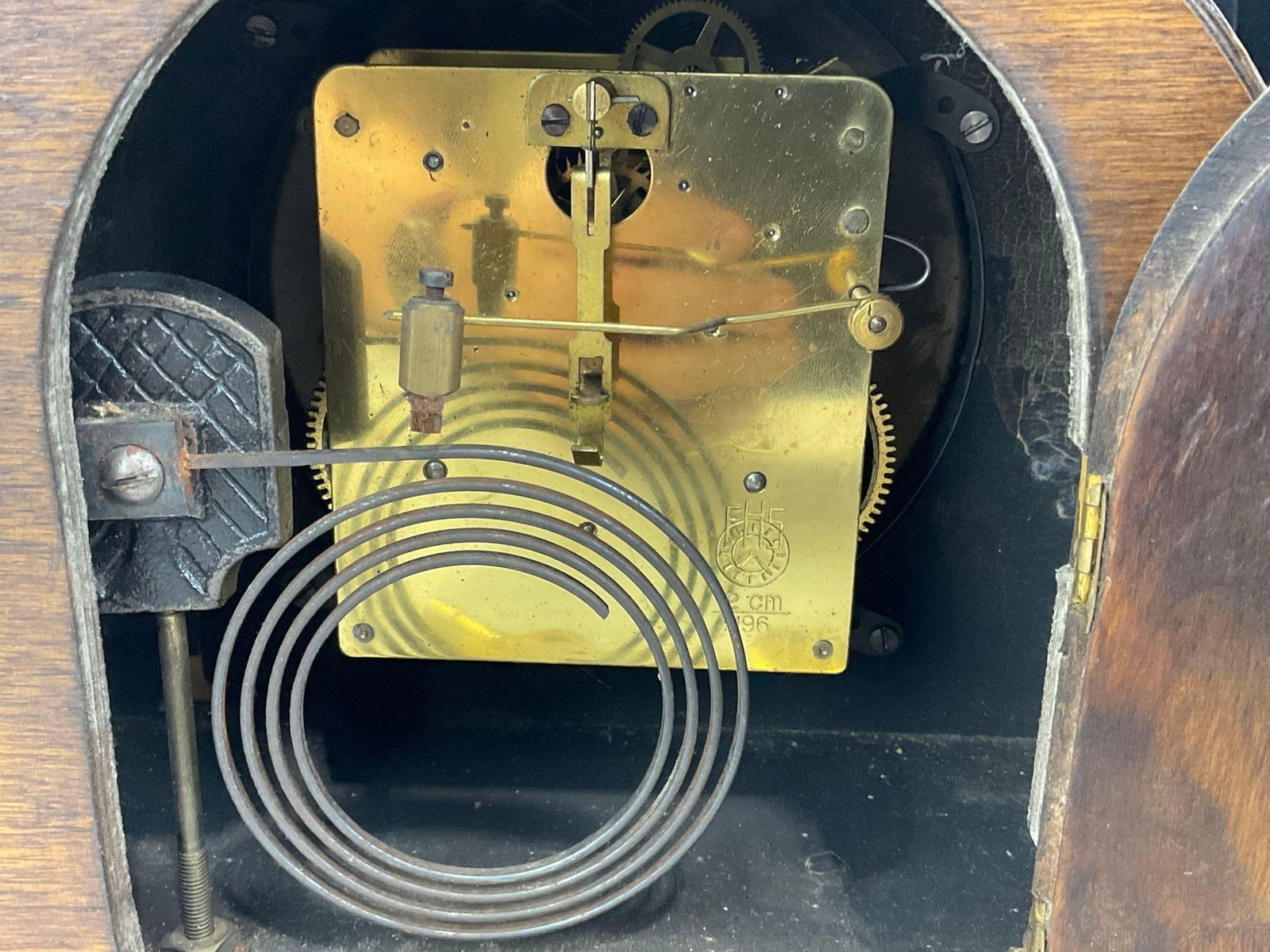 Antique German Mantel Clock Time Strike Half Circle w/FHS Movement, 9h x 11w x 7d inches - 6