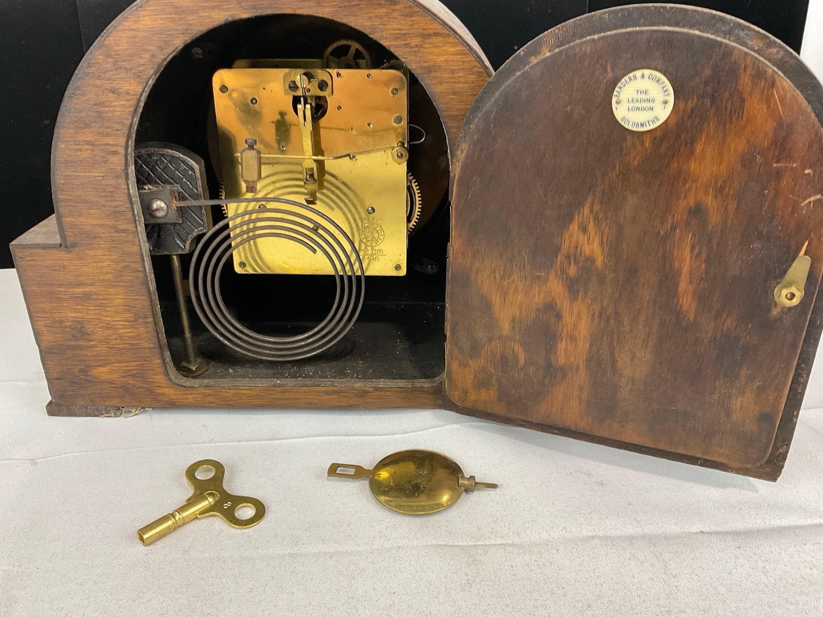 Antique German Mantel Clock Time Strike Half Circle w/FHS Movement, 9h x 11w x 7d inches - 7