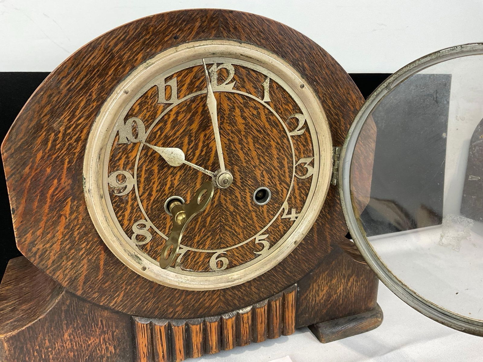 Vintage Art Deco 1934 Walnut Case Norland Mantel Time Strike Clock, 10h x 12w x 6d inches - 2