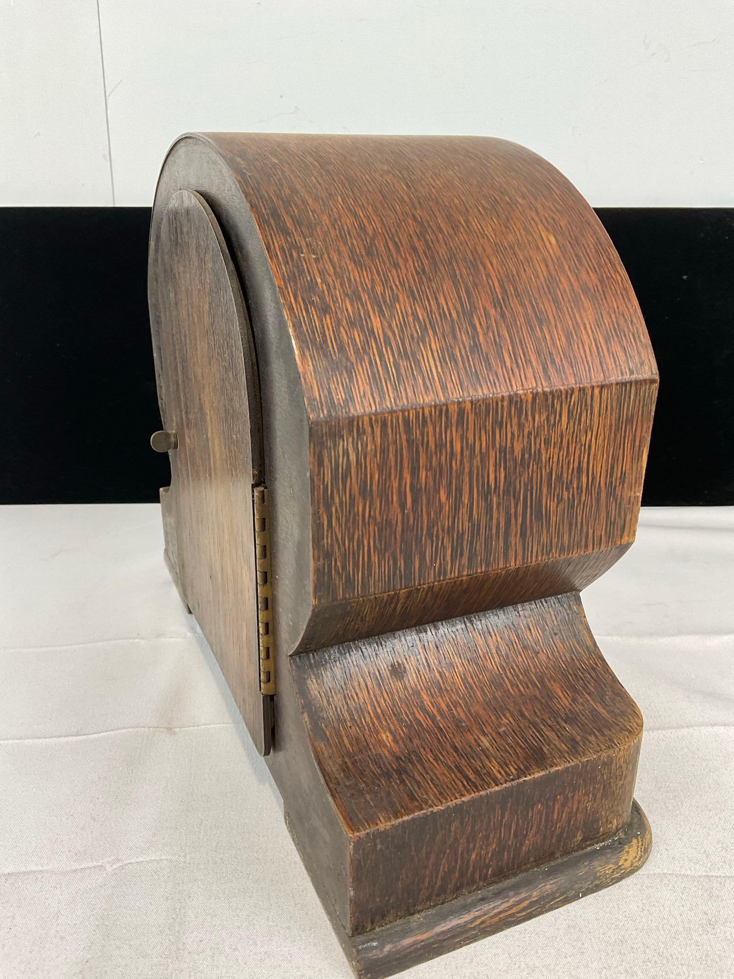 Vintage Art Deco 1934 Walnut Case Norland Mantel Time Strike Clock, 10h x 12w x 6d inches - 3