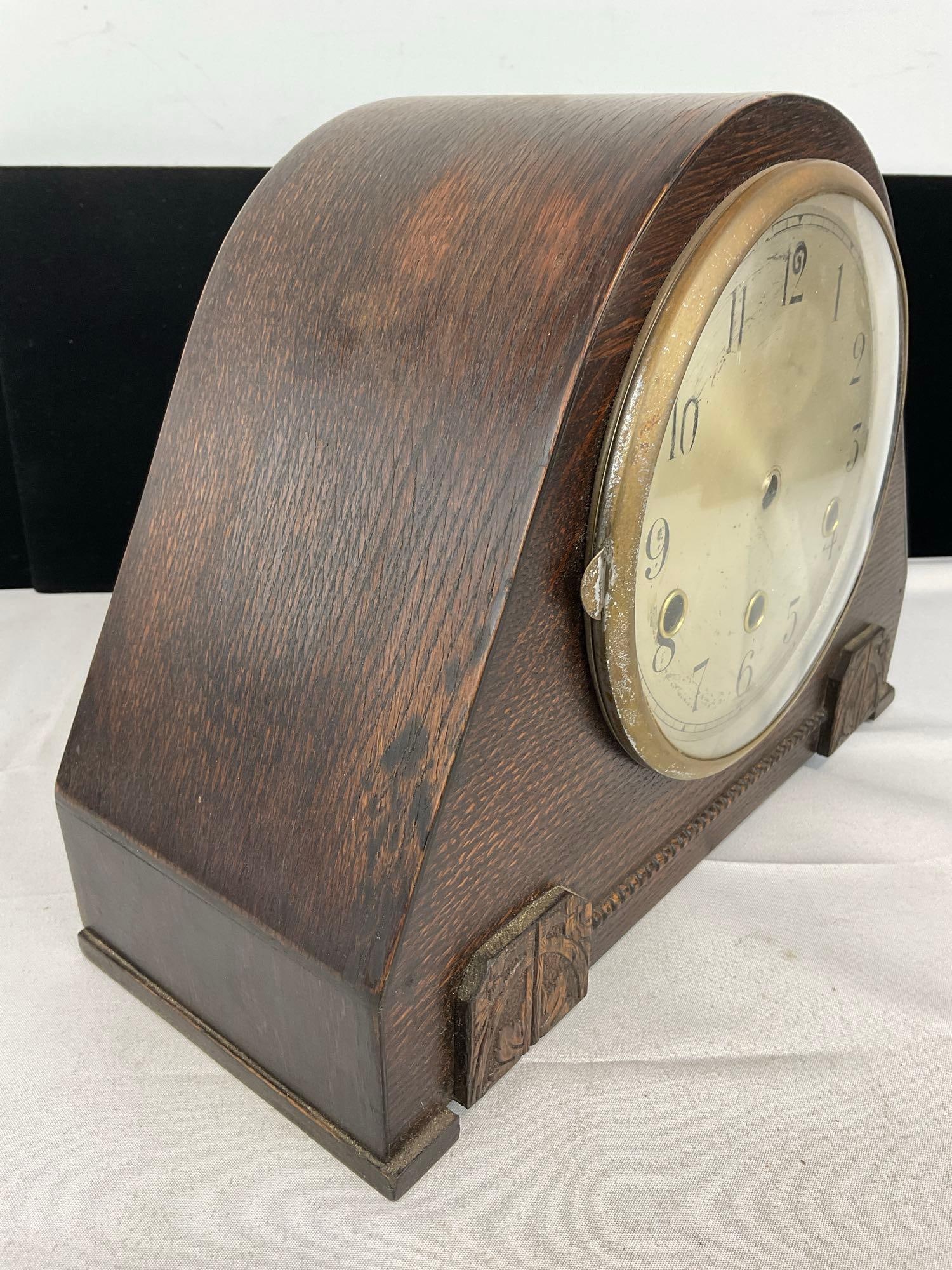 Antique Mantel Clock Case & Movement, needs more pieces, Time Strike Chime, 10h x 12w x 7d inches - 3