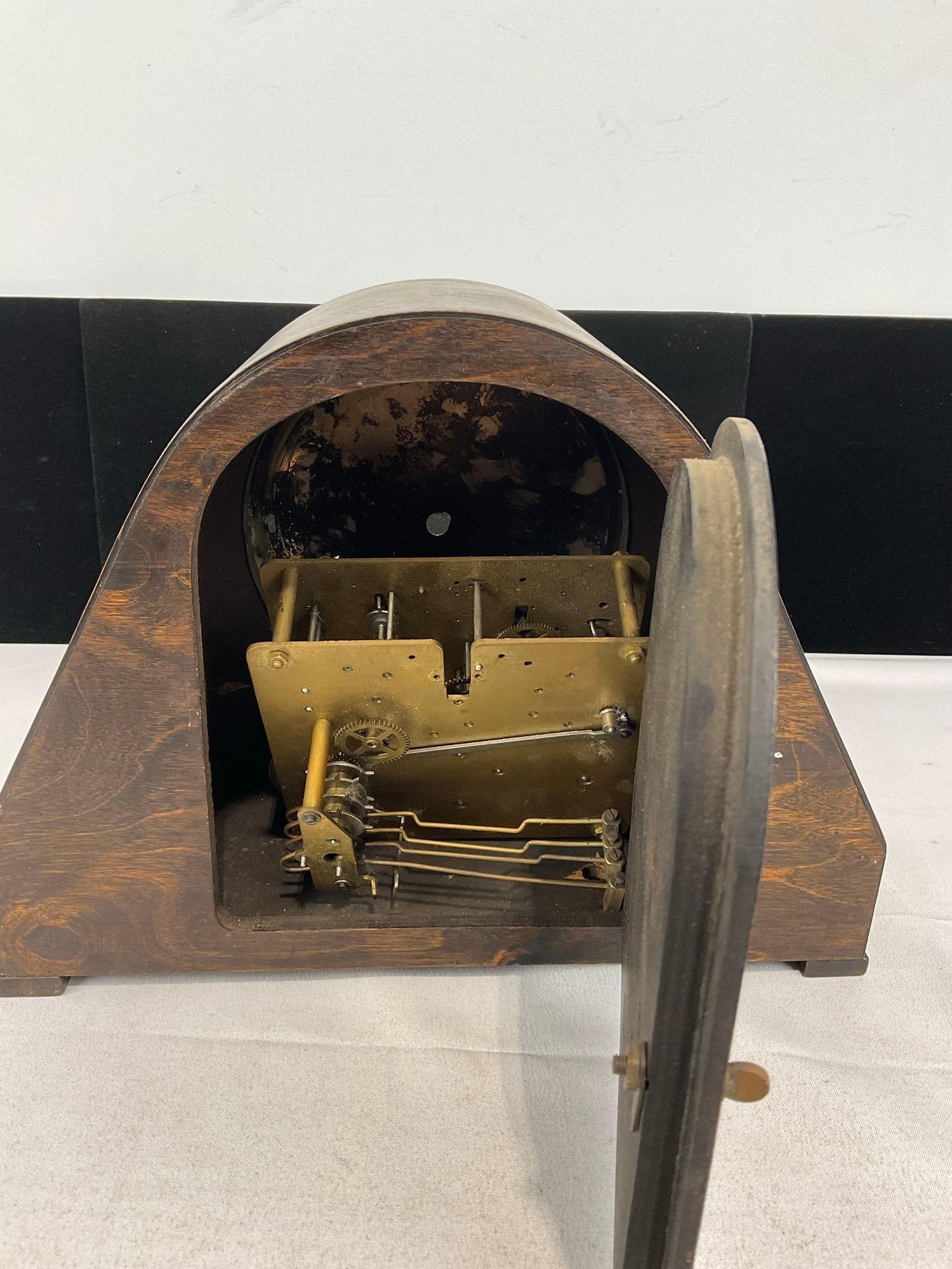 Antique Mantel Clock Case & Movement, needs more pieces, Time Strike Chime, 10h x 12w x 7d inches - 4