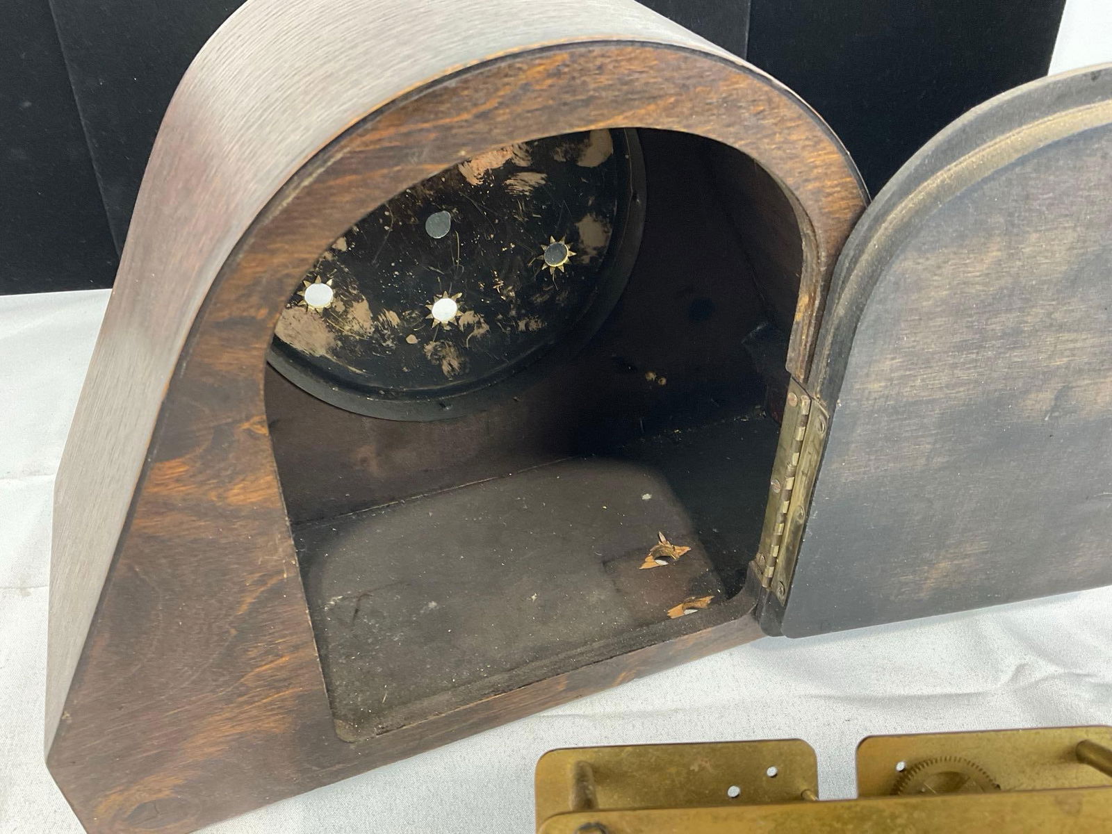 Antique Mantel Clock Case & Movement, needs more pieces, Time Strike Chime, 10h x 12w x 7d inches - 6