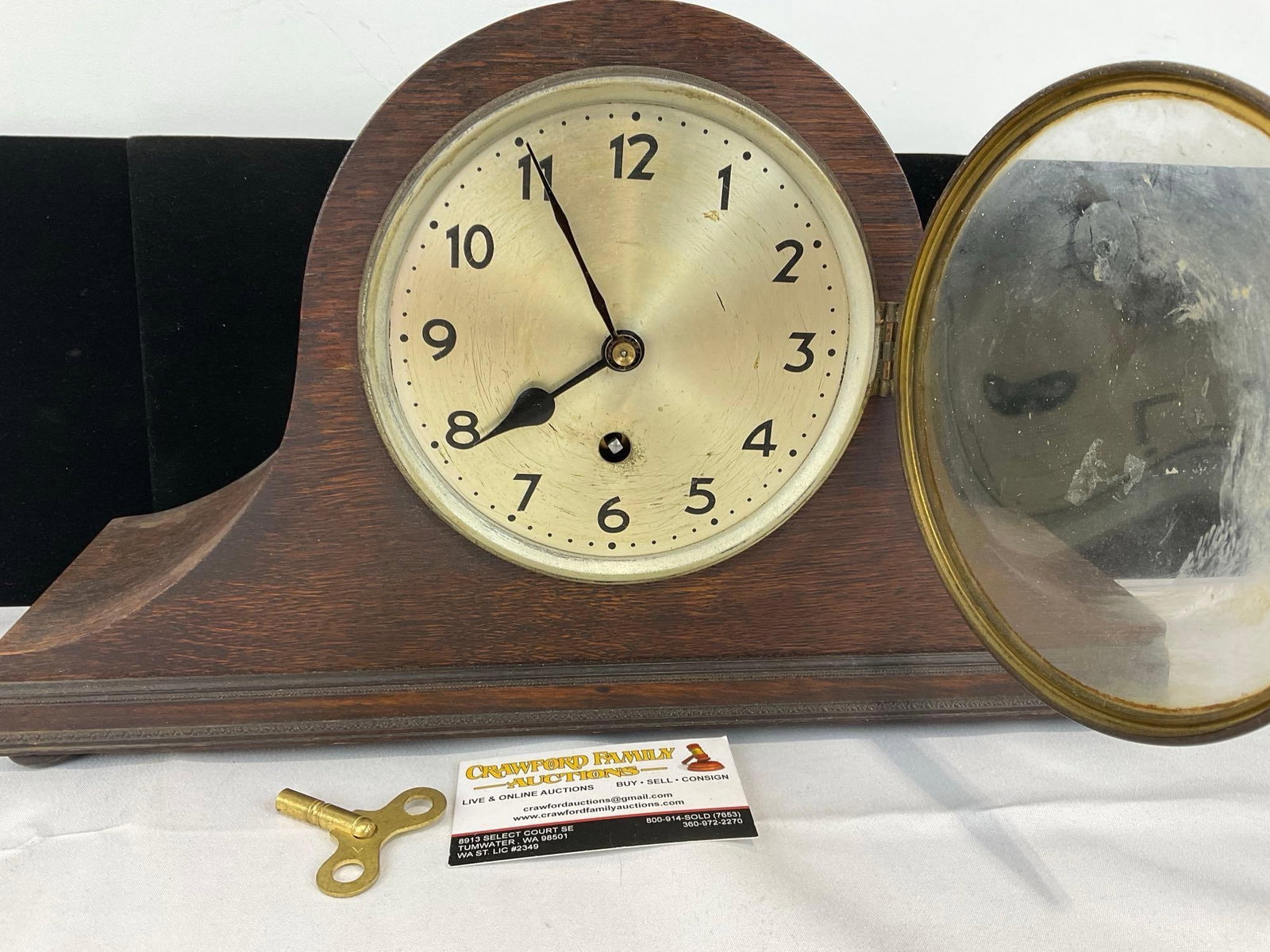 Early 20th Century 8 Day Time Mantel Clock Humpback, 10h x 16w x 6d inches w/key - 2