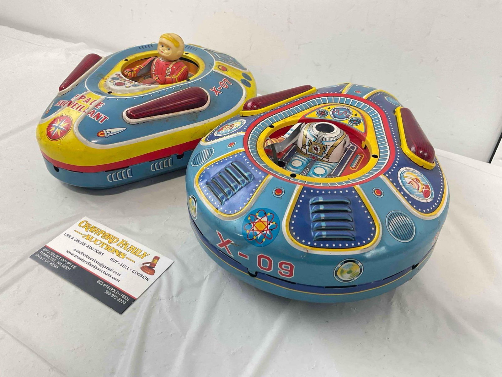 Pair of Vintage Modern Toys Space Survey X-07 & X-09 Tin Children's Toys. Good Condition. - 2