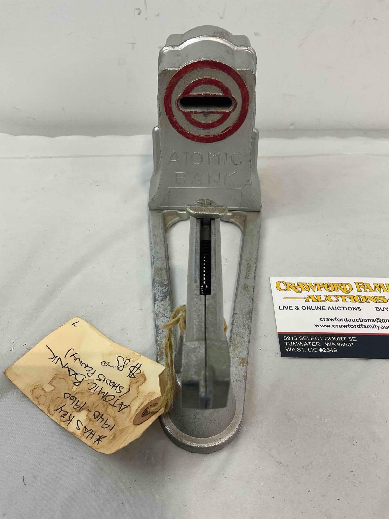 Vintage Duro Pattern-Mold Co. Atomic Mechanical Coin Bank w/ Key. Very Good Condition. - 2