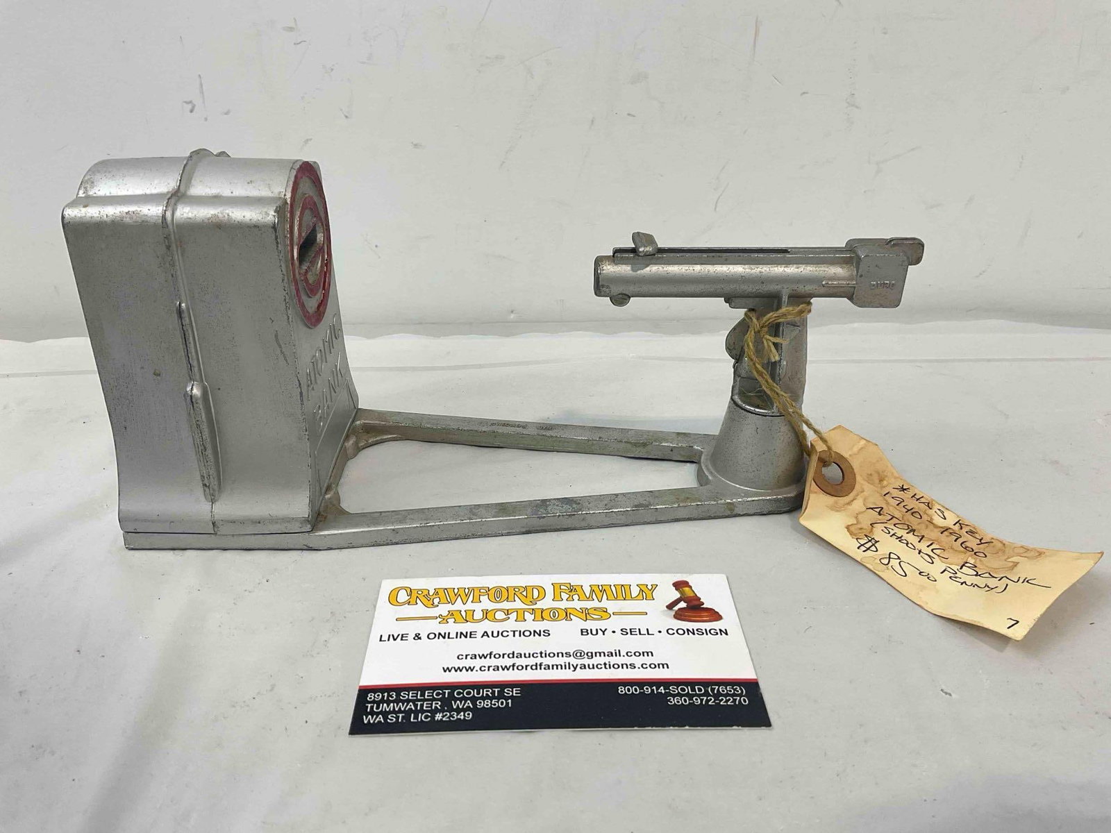 Vintage Duro Pattern-Mold Co. Atomic Mechanical Coin Bank w/ Key. Very Good Condition. - 3