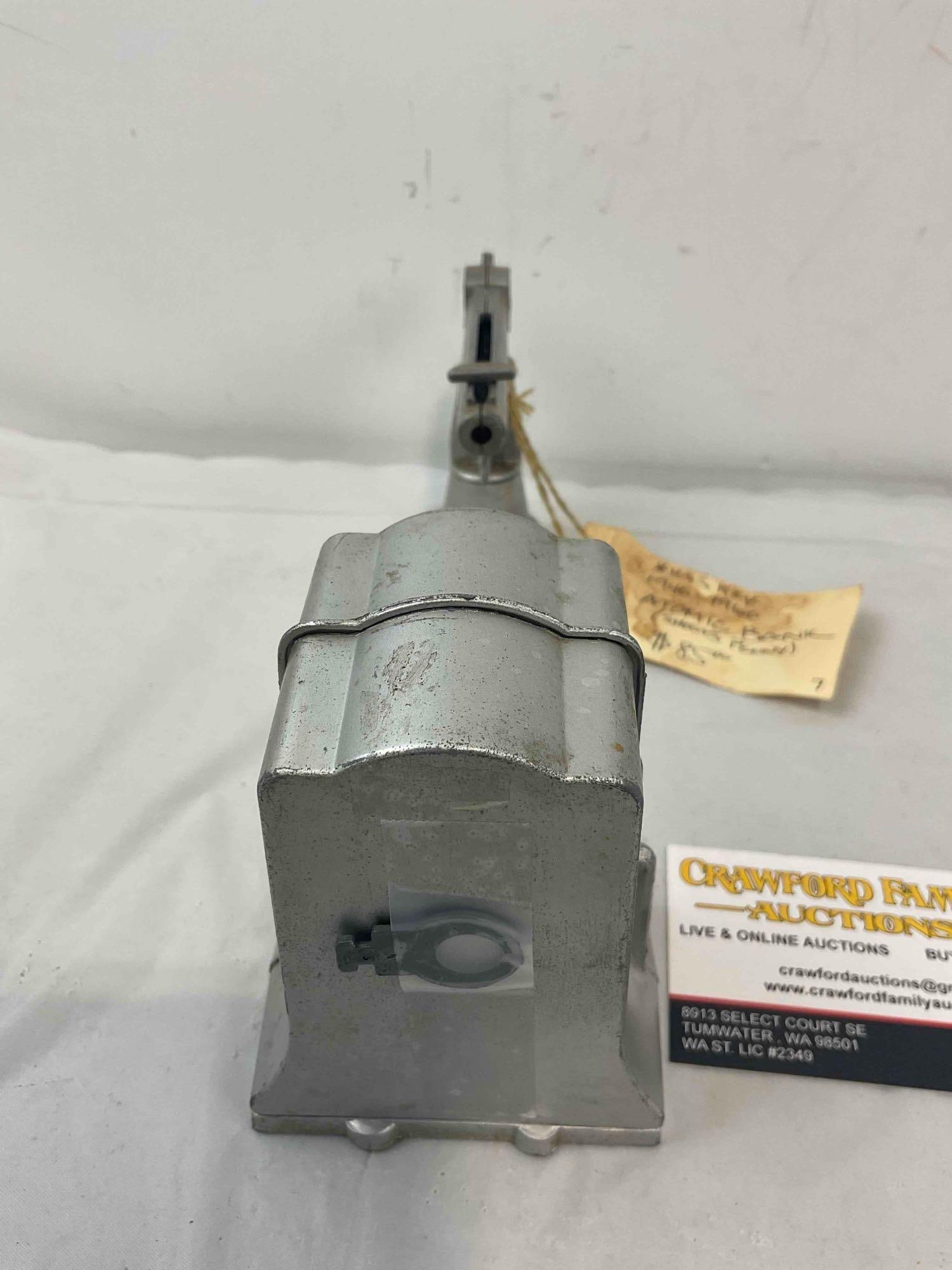 Vintage Duro Pattern-Mold Co. Atomic Mechanical Coin Bank w/ Key. Very Good Condition. - 4