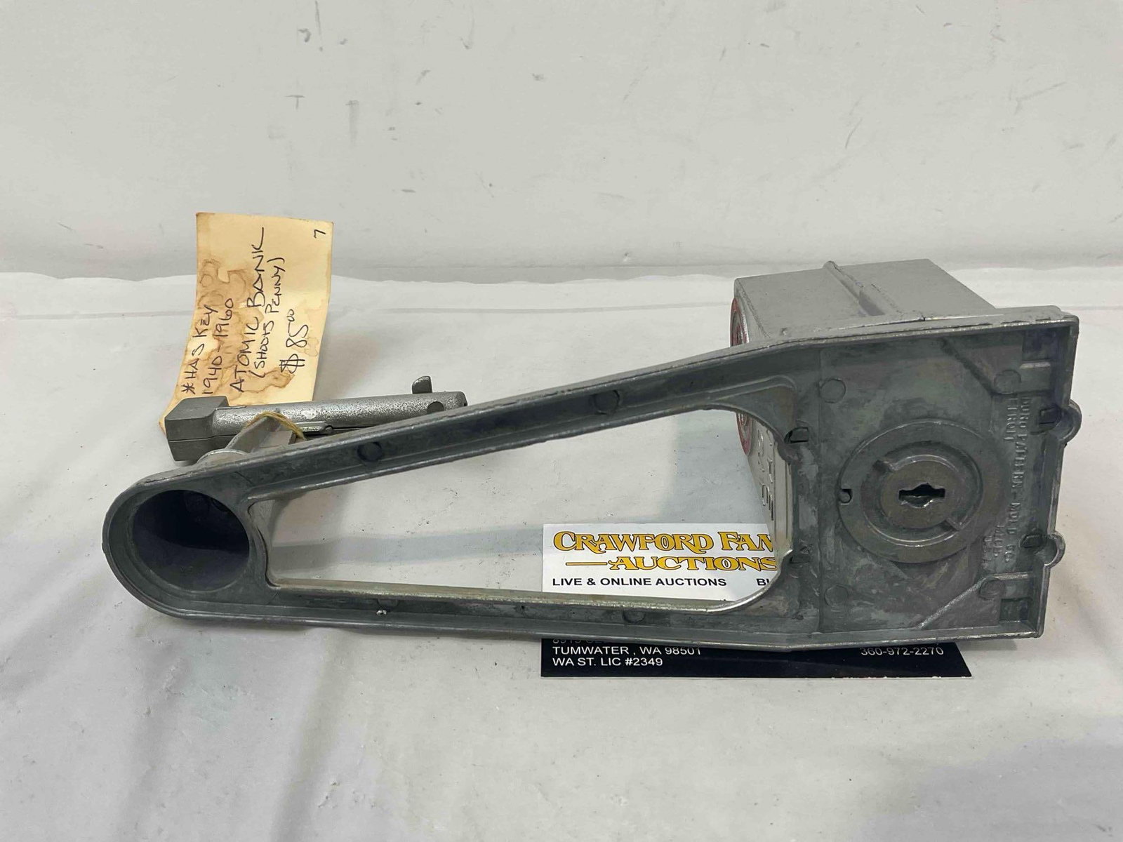 Vintage Duro Pattern-Mold Co. Atomic Mechanical Coin Bank w/ Key. Very Good Condition. - 5