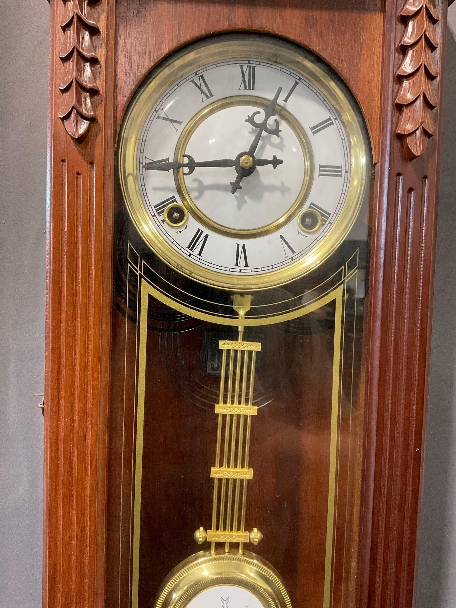Early 20th Century Elgin Clock Co 31 Day Tall Wall Clock Time Strike, 30h x 10w x 7d inches - 4