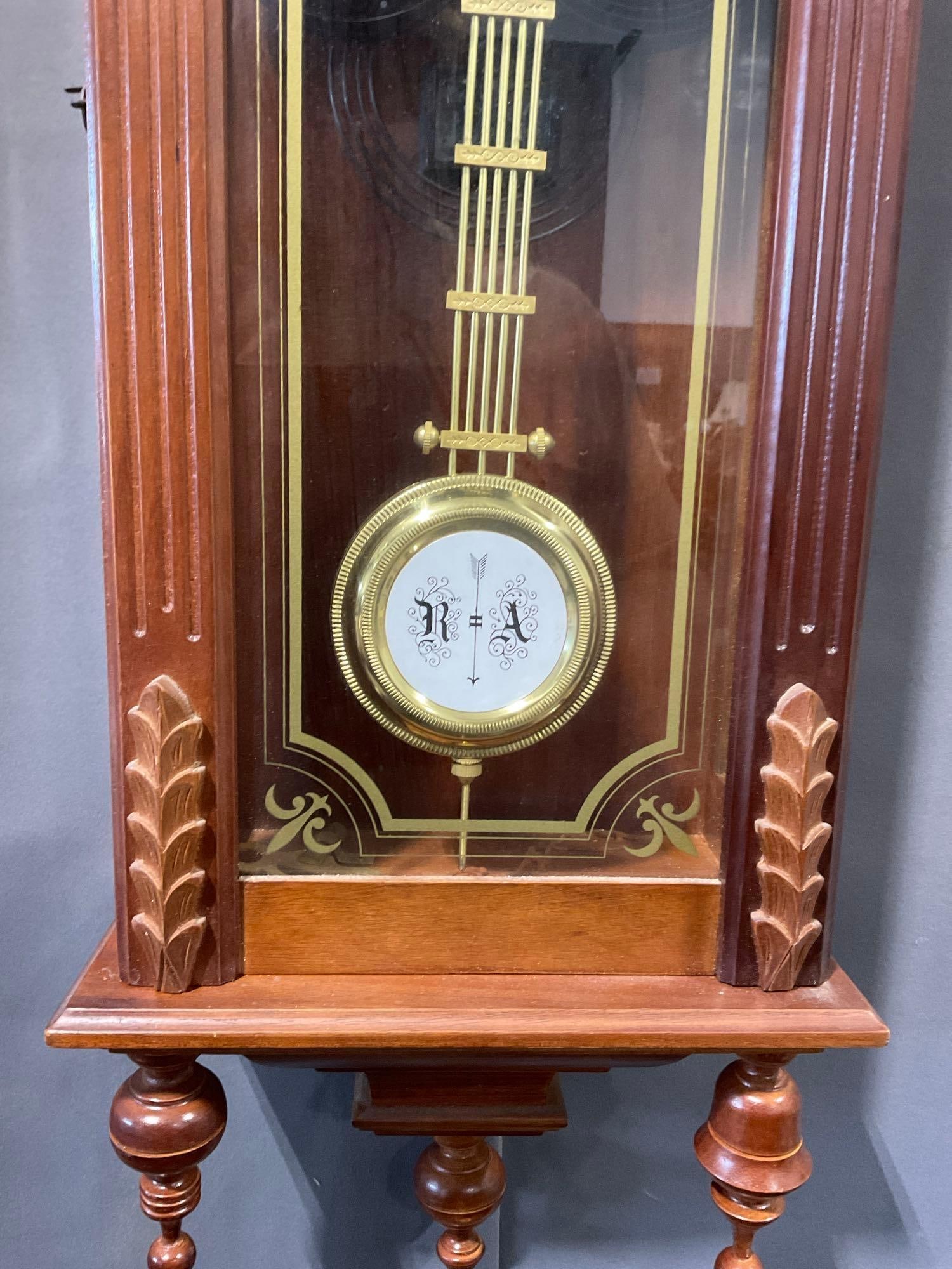 Early 20th Century Elgin Clock Co 31 Day Tall Wall Clock Time Strike, 30h x 10w x 7d inches - 5