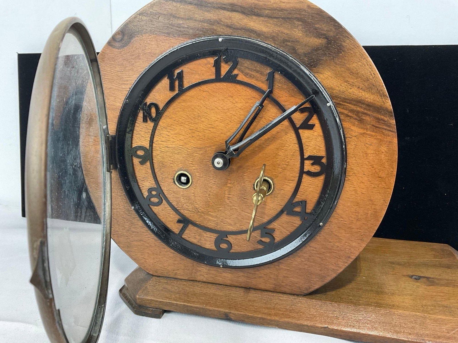 Antique Art Deco Wooden Mantel Clock, Time Strike w/ Franz Hermle Movement & Westminster Chime - 2