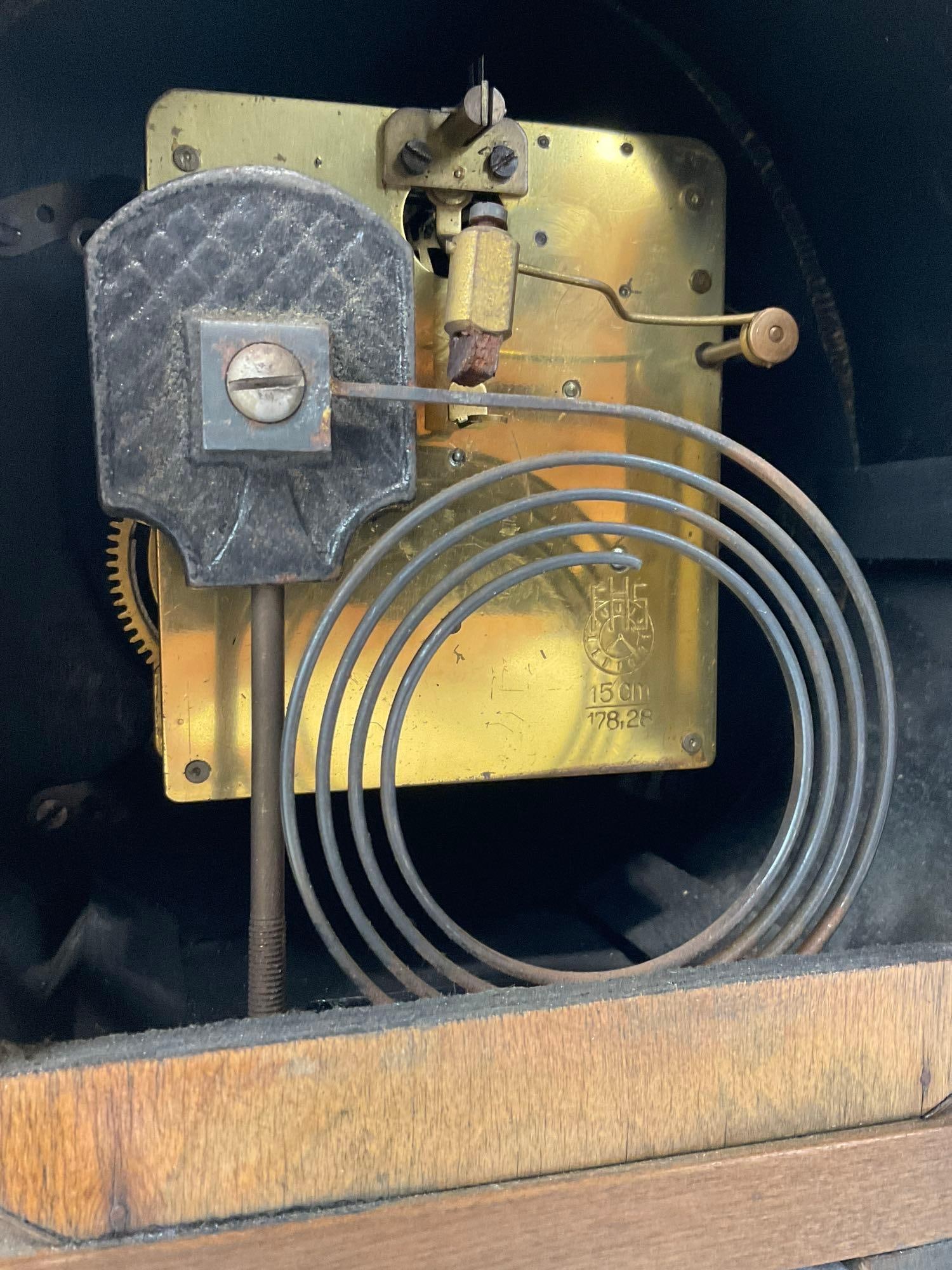 Antique Art Deco Wooden Mantel Clock, Time Strike w/ Franz Hermle Movement & Westminster Chime - 5