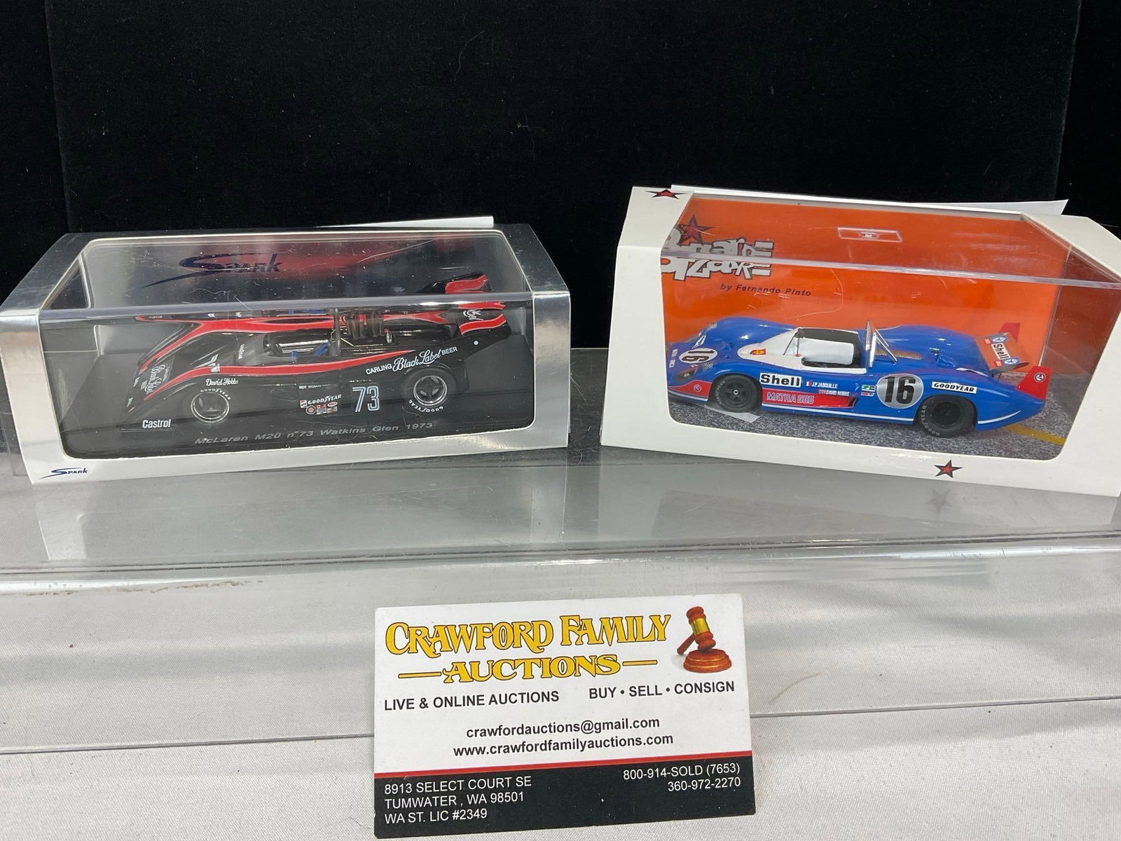 Spark & Bizarre 1/43 Scale Diecast Cars, 1972 Matra Simon & 1973 McLaren M20, David Hobbs: Appears to be in good shape. The piece measures approx 5h x 7w x 4d inches. See pics. E-5420